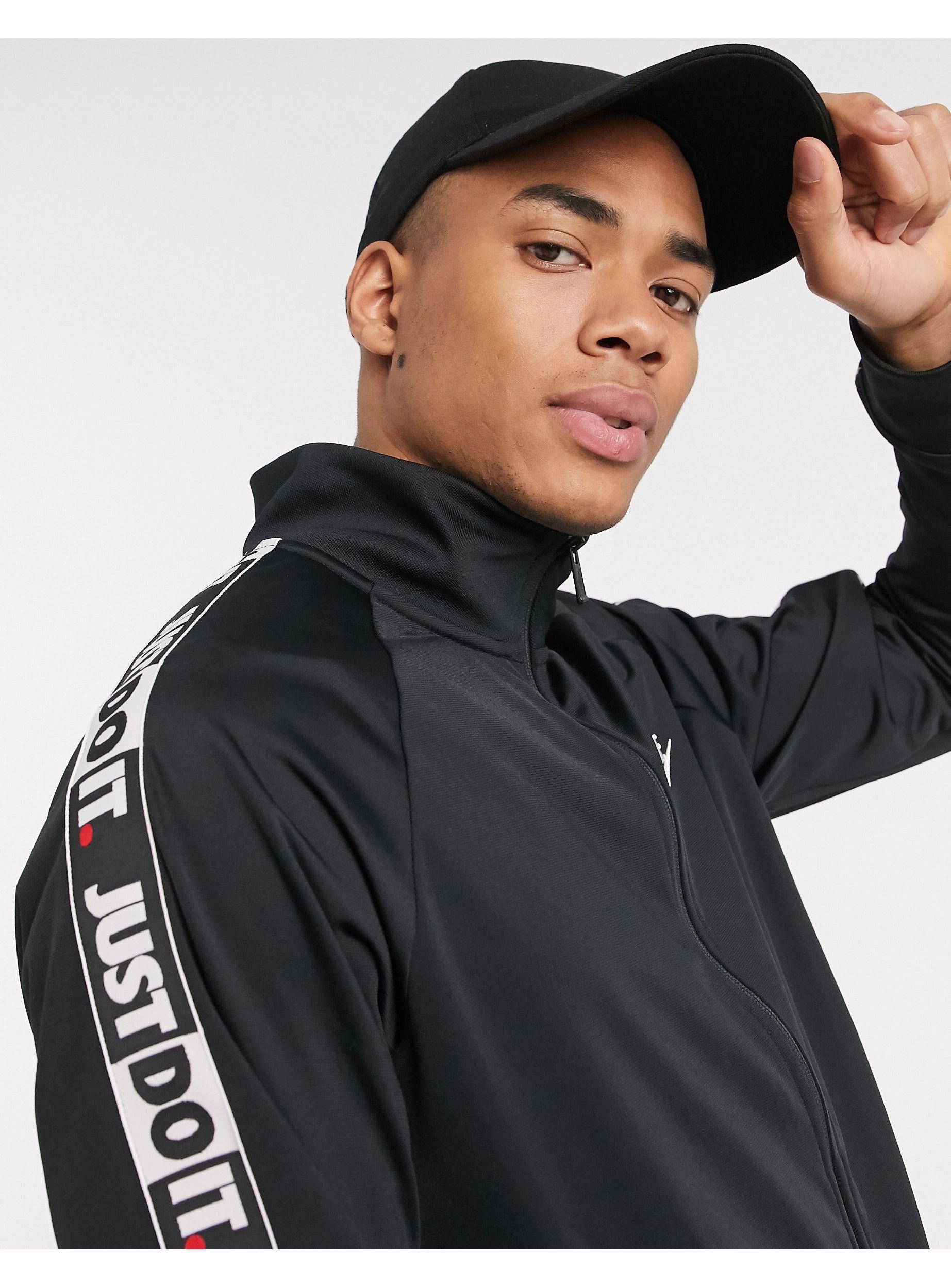 Nike Just Do It Zip-through Polyknit Taping Track Jacket in Black for ...