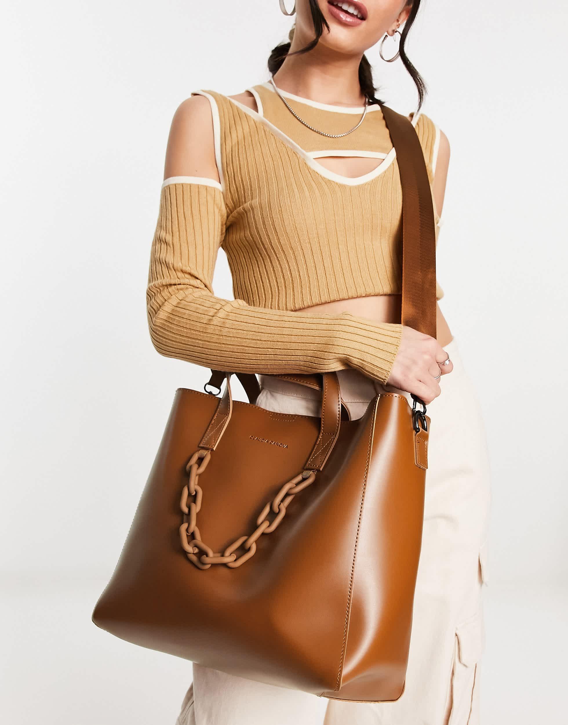 Claudia Canova Tote Bag With Tonal Chain Detail And Cross body Strap in Brown Lyst Australia