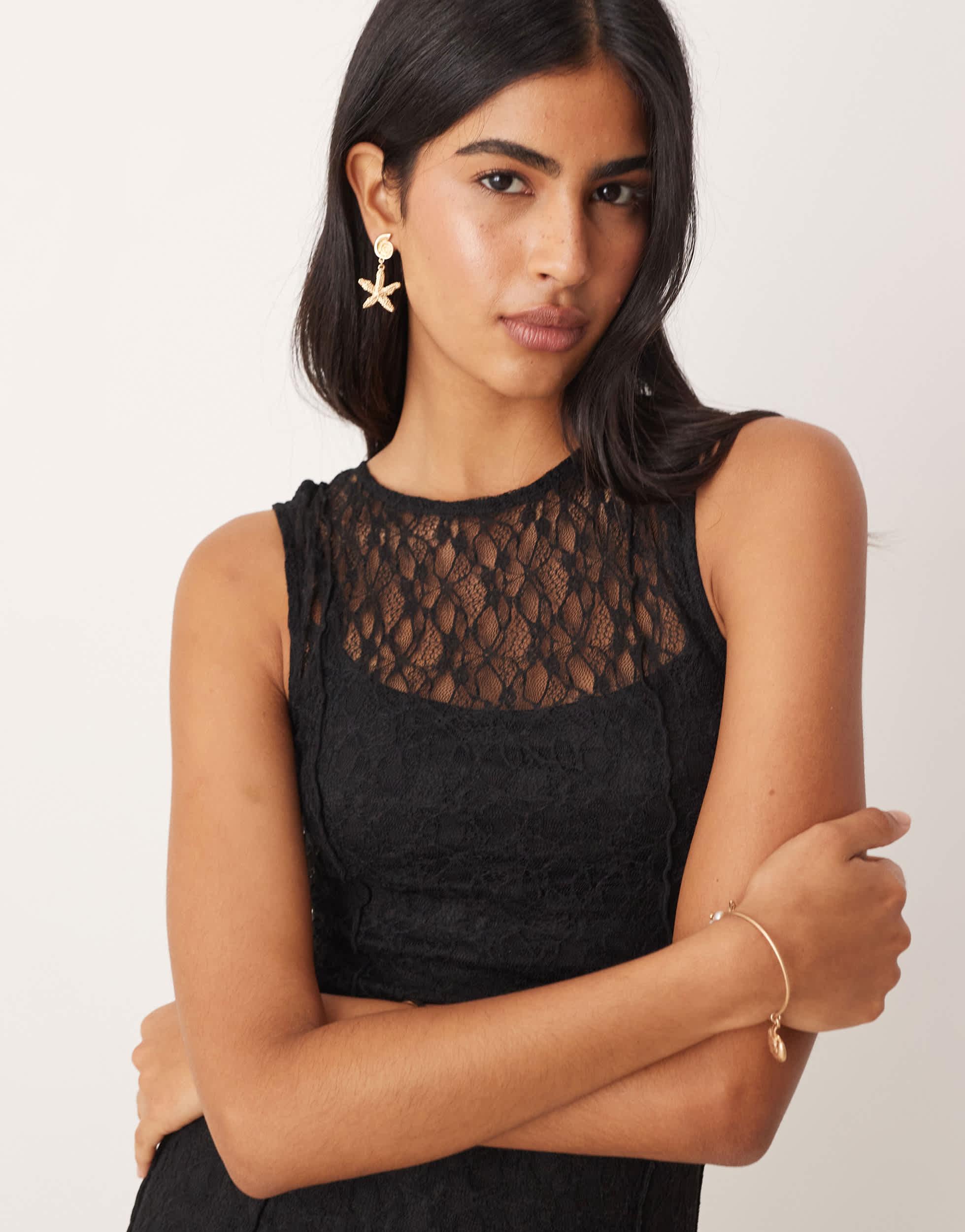 Mango Slash Neck Lace Maxi Dress in Natural | Lyst