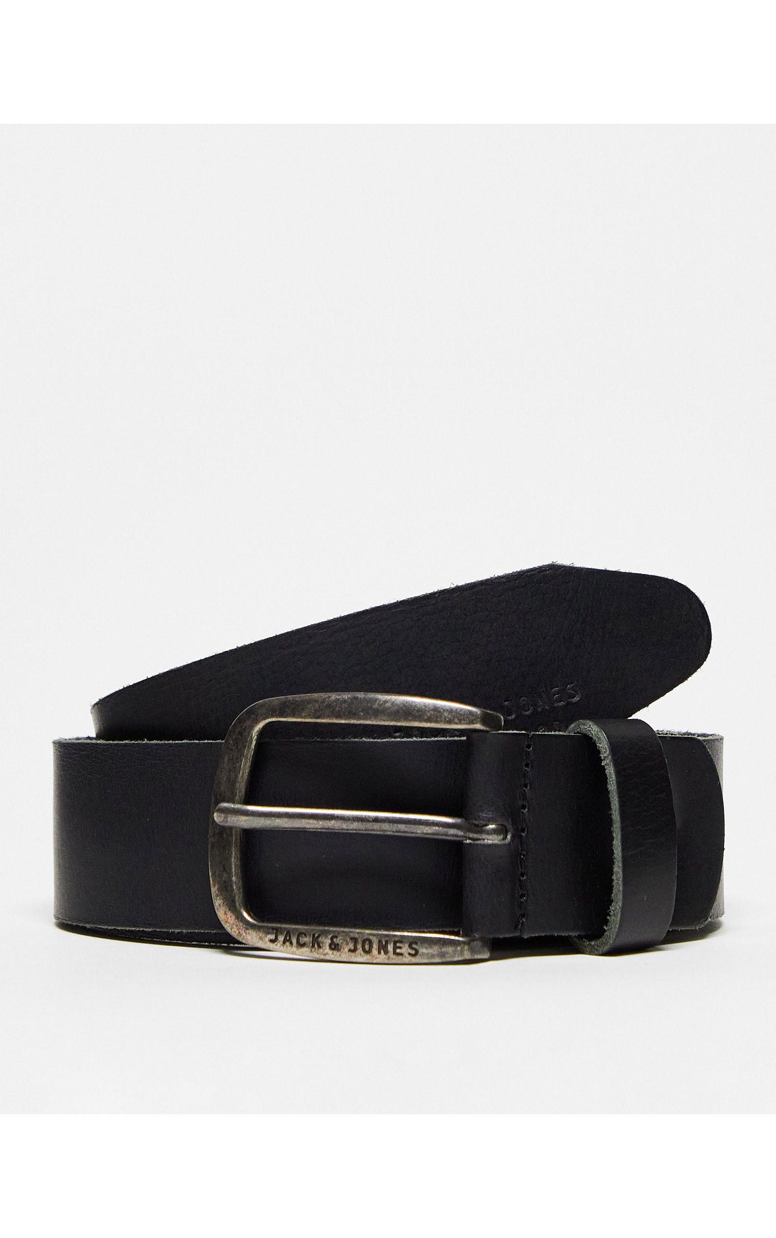 Jack & Jones Smooth Leather Belt With Logo Buckle in White for Men | Lyst