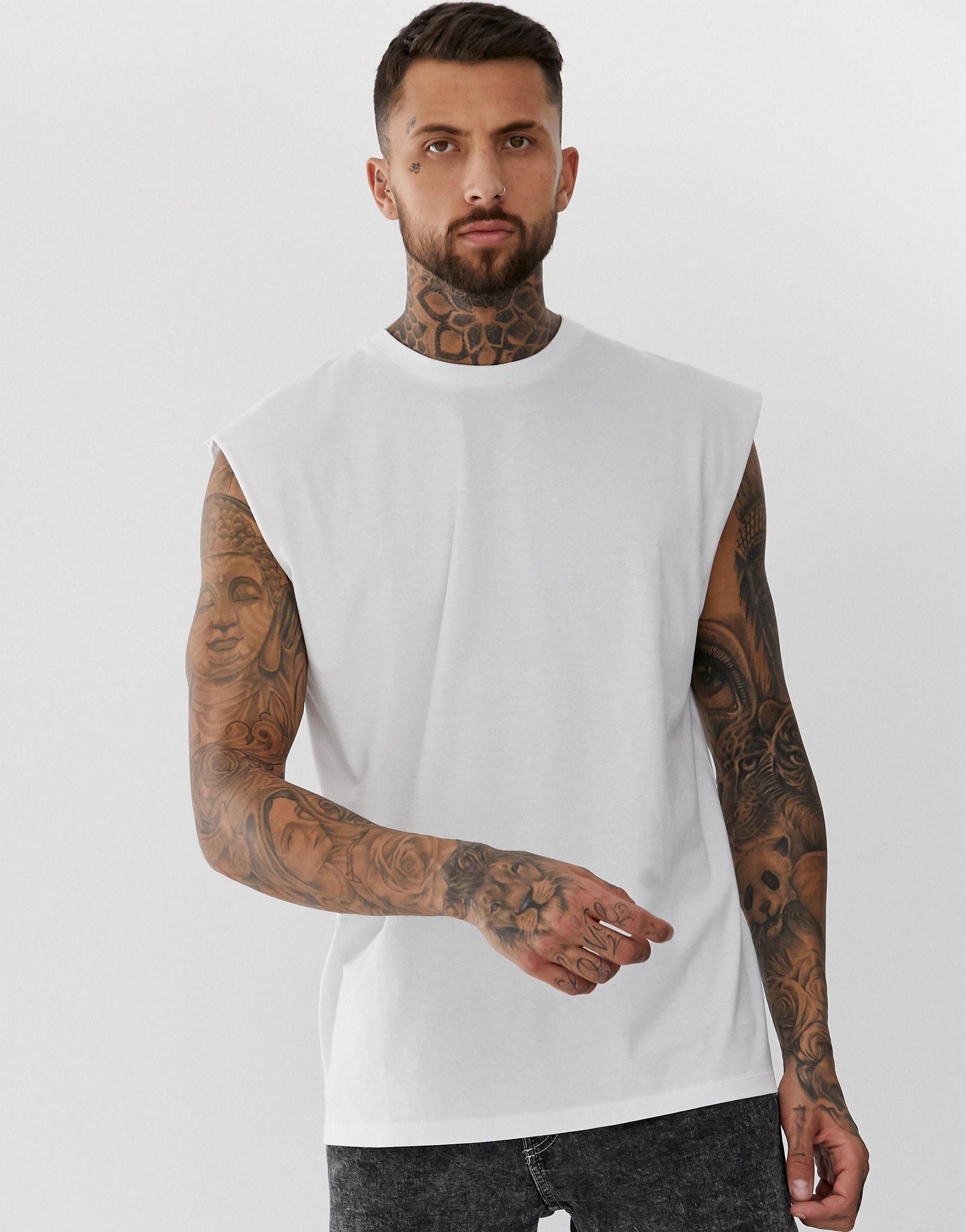ASOS Cotton Oversized Longline Sleeveless T-shirt in White for Men | Lyst
