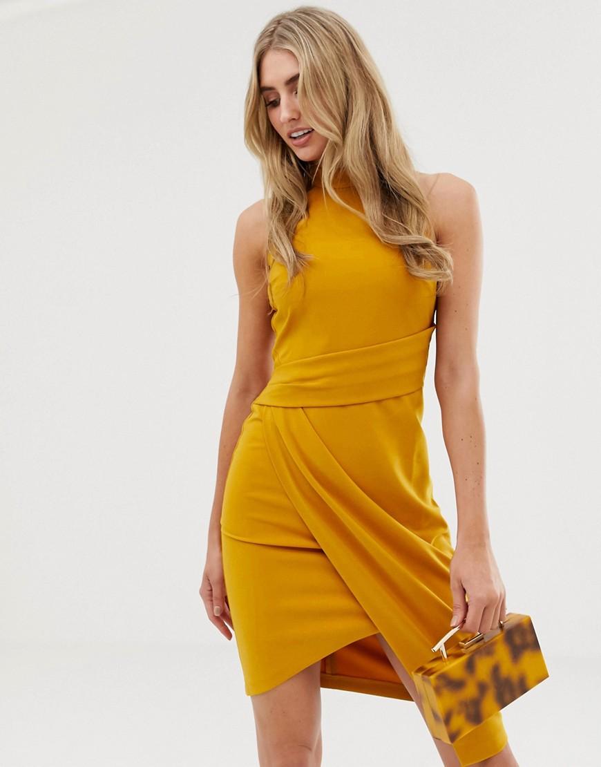Lipsy Halterneck Bodycon Dress in Yellow | Lyst UK