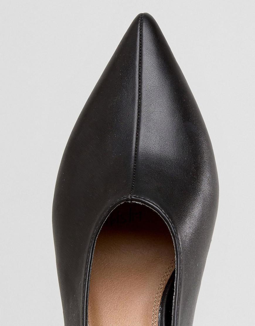 black leather mid heels