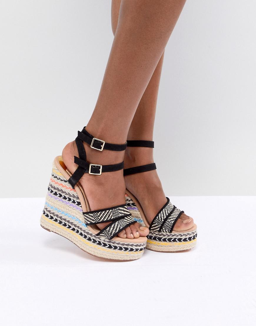 River Island Denim Stripe Wedge Heeled Sandals in Black Lyst