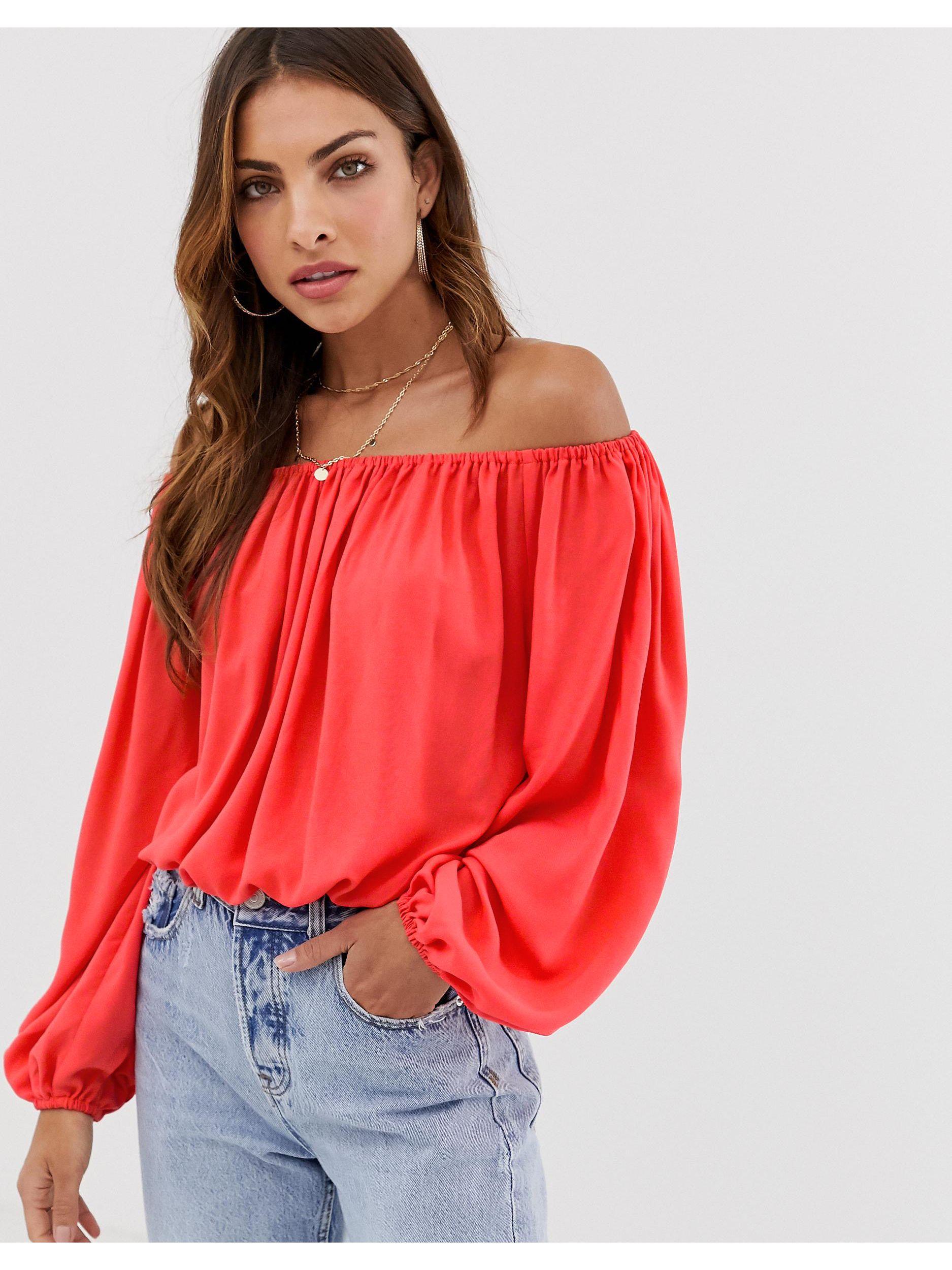 ASOS Synthetic Off Shoulder Top in Red - Lyst