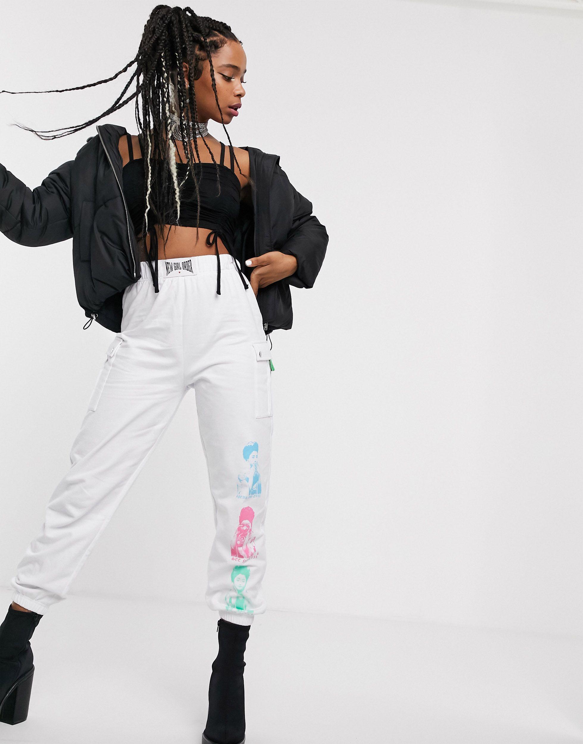 white high waisted cargo pants