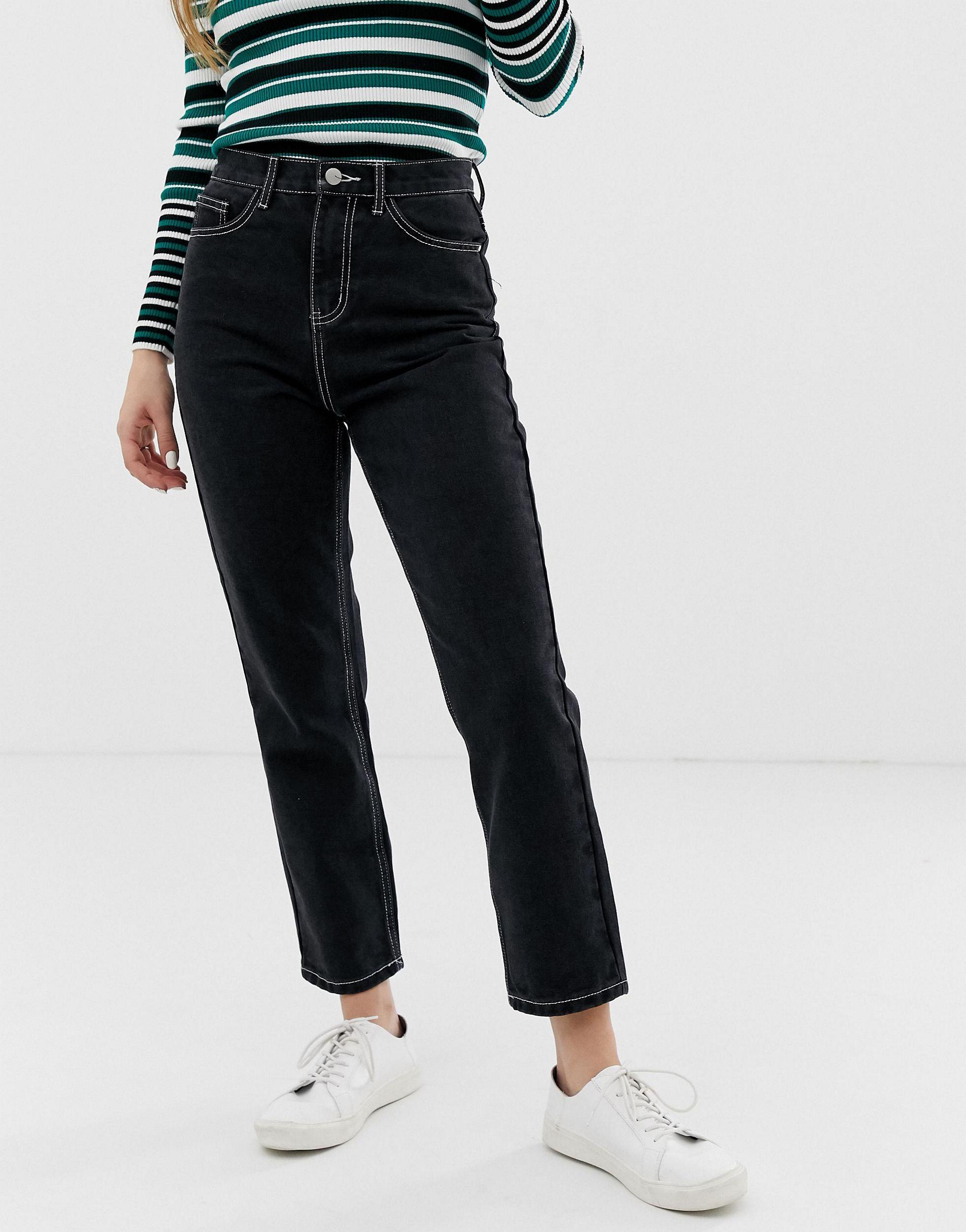 ONLY Denim Mom Jeans Met Contrasterend Stiksel in het Zwart - Lyst