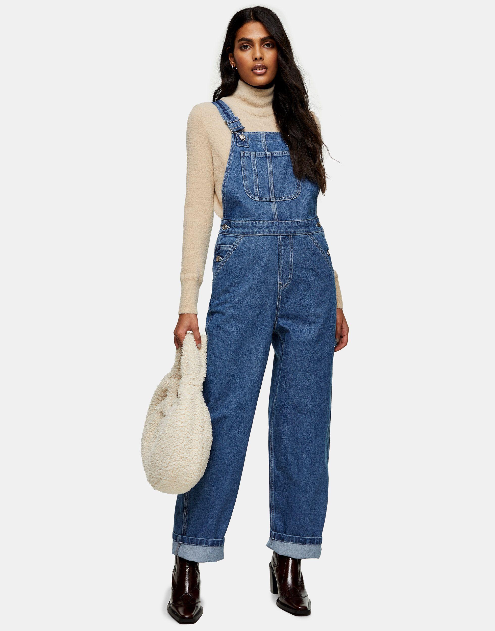 TOPSHOP Carpenter Dungarees in Blue | Lyst