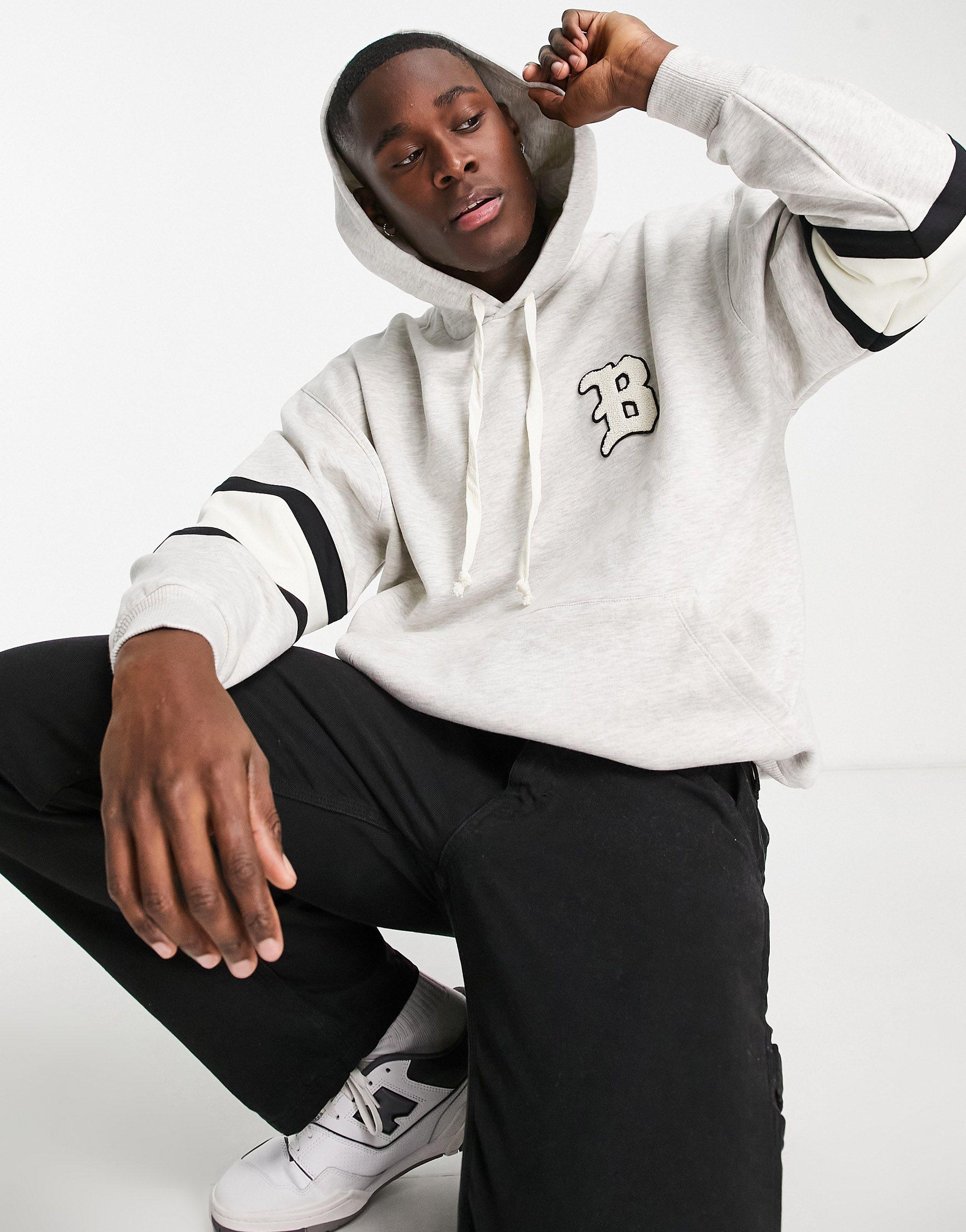 ASOS Oversized Hoodie With Varsity Boucle Badge in White for Men Lyst