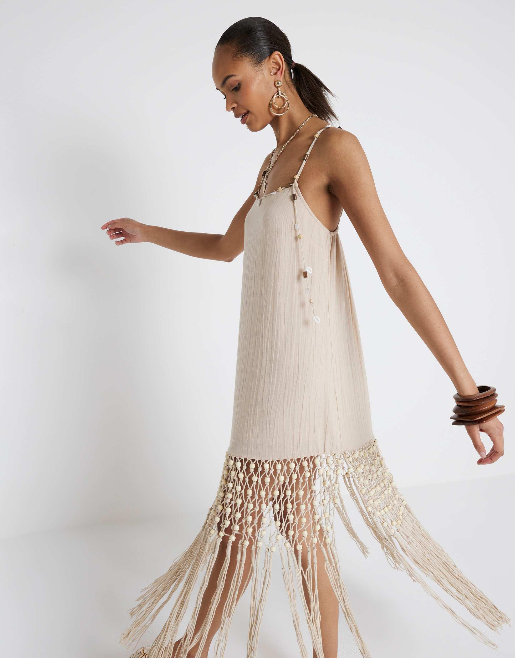 white tassel beach dress Women's Boho Monet Satin Gown