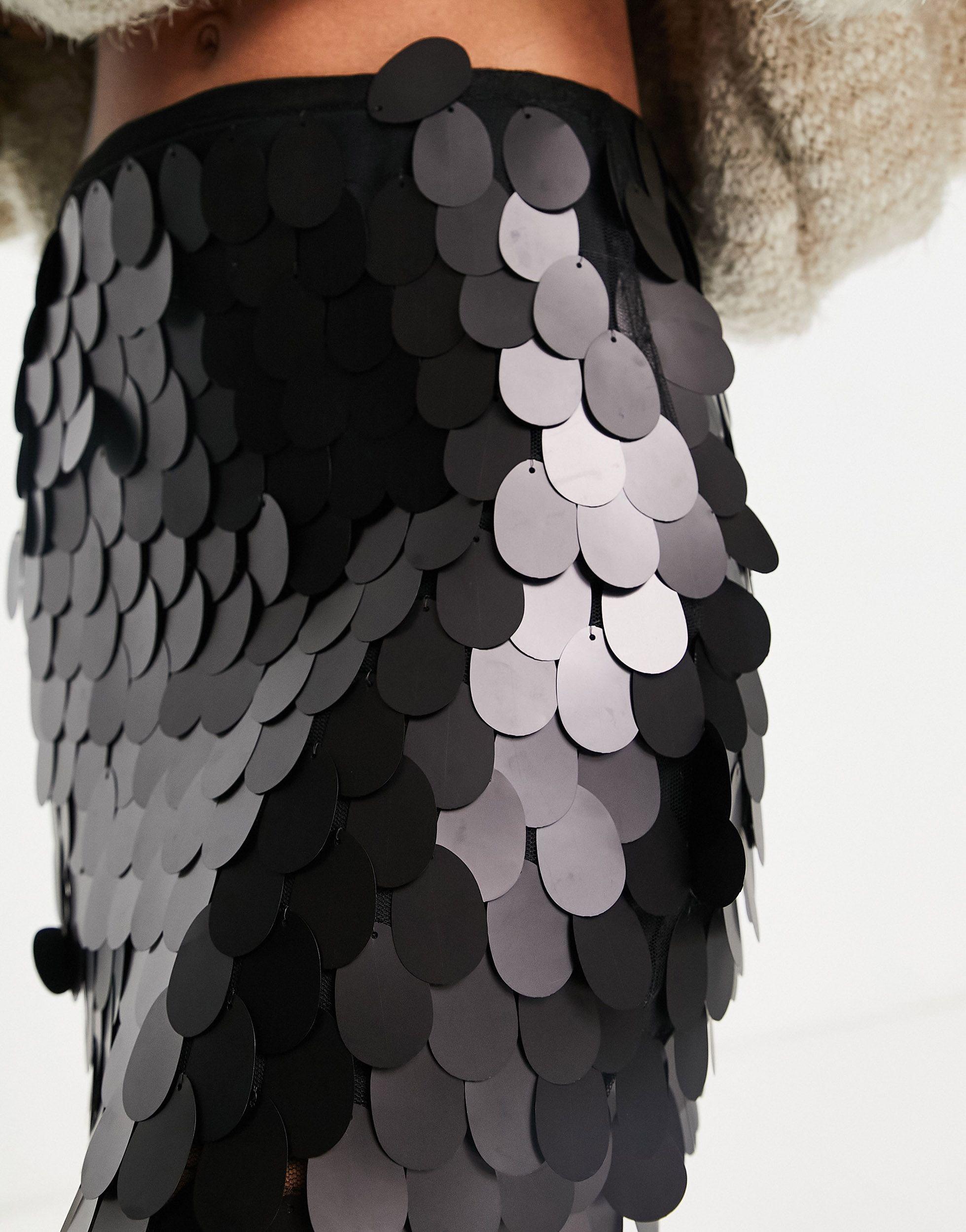 TOPSHOP Sequin Disk Mini Skirt in Black | Lyst