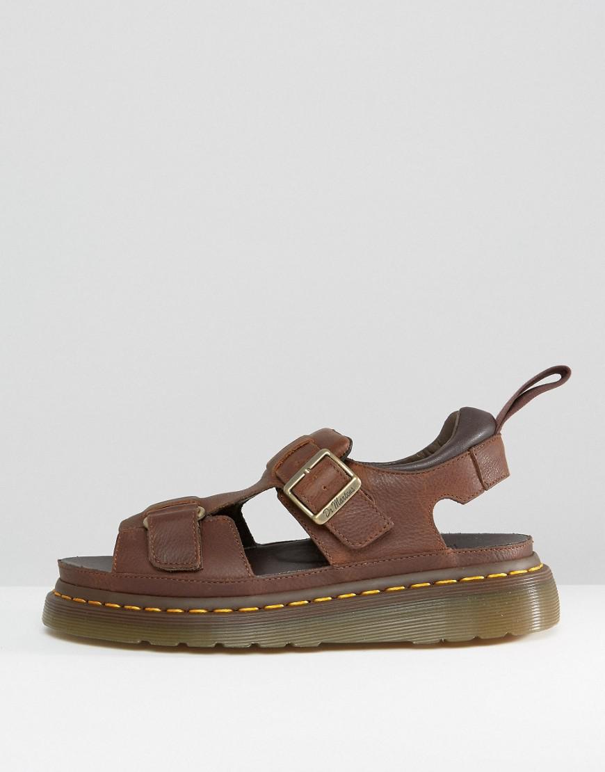 Dr. Martens Hayden Grunge Tan Leather T-bar Flat Sandals in Brown | Lyst