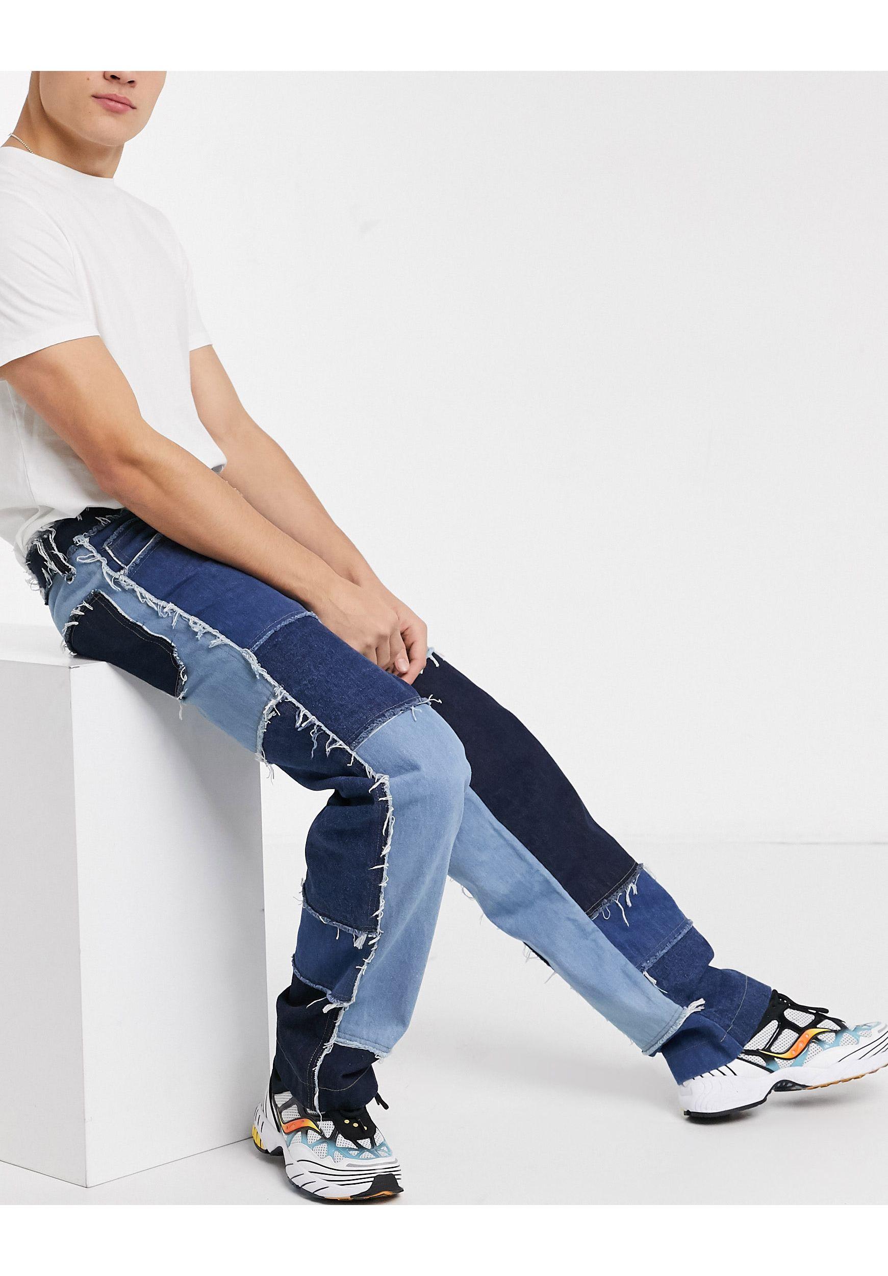Jaded London Jaded Frayed Patchwork Skate Jeans in Blue for Men | Lyst