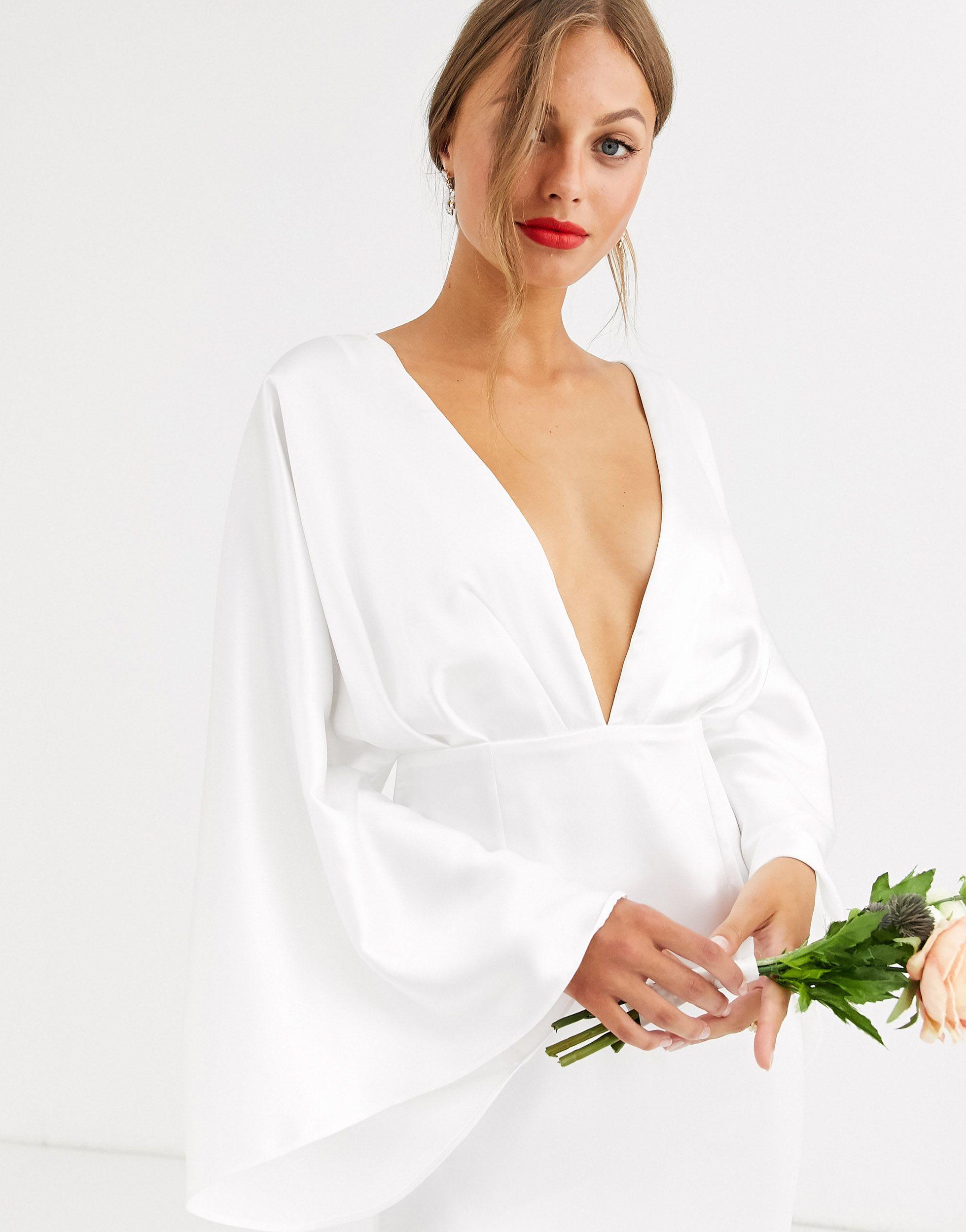 ASOS Kimono Sleeve Wedding Dress in White | Lyst