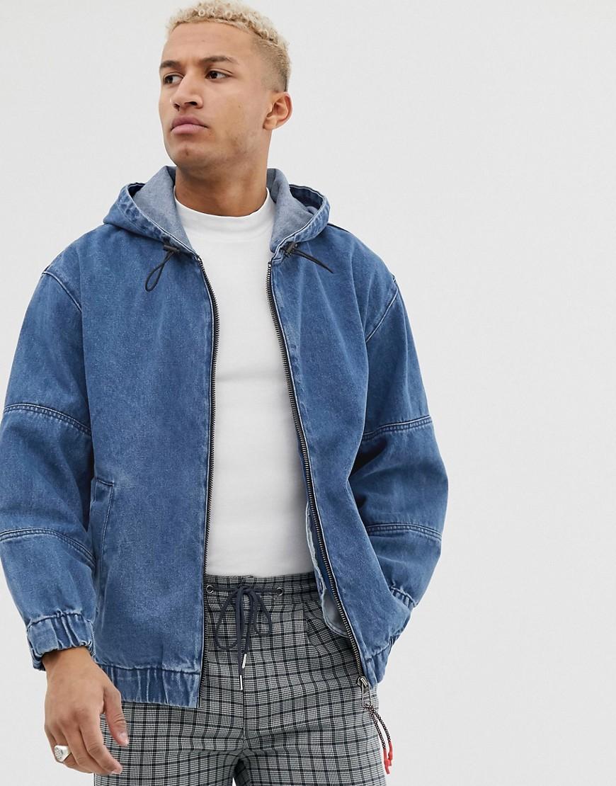 Bomber di jeans blu medio con cappuccioBershka in Denim da Uomo colore Blu  | Lyst