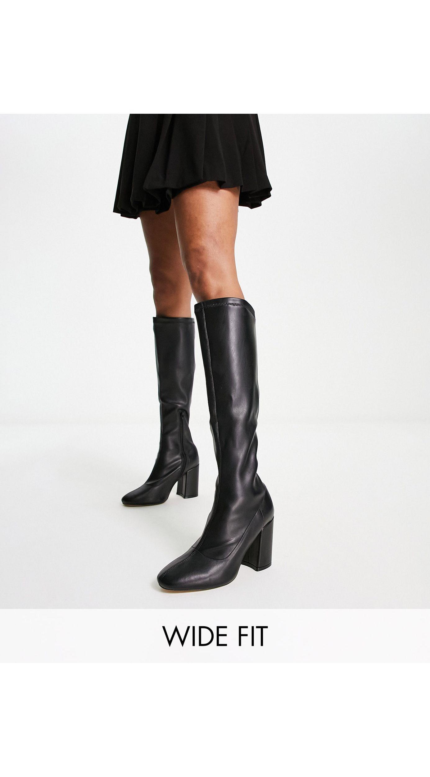 London Rebel London Rebel Wide Fit Knee High Sock Boots in Black
