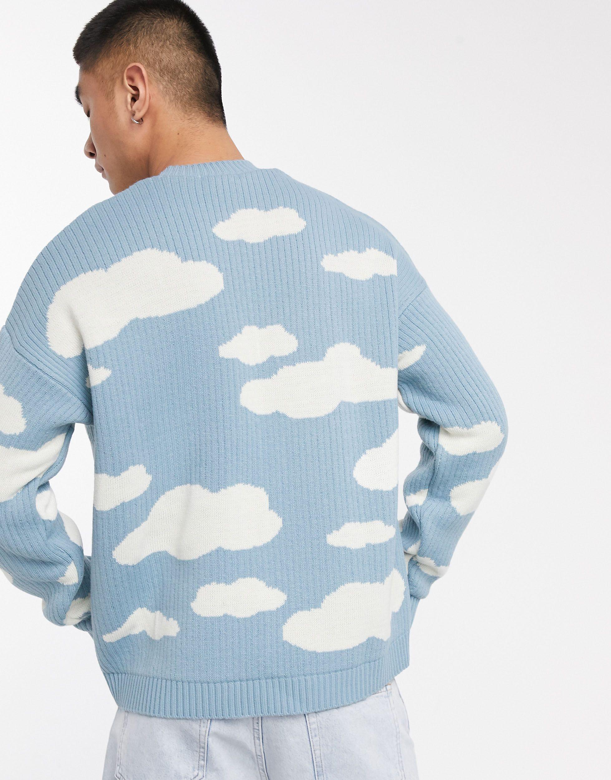 ASOS Oversized Knitted Sweater With Cloud Design in Blue for Men | Lyst