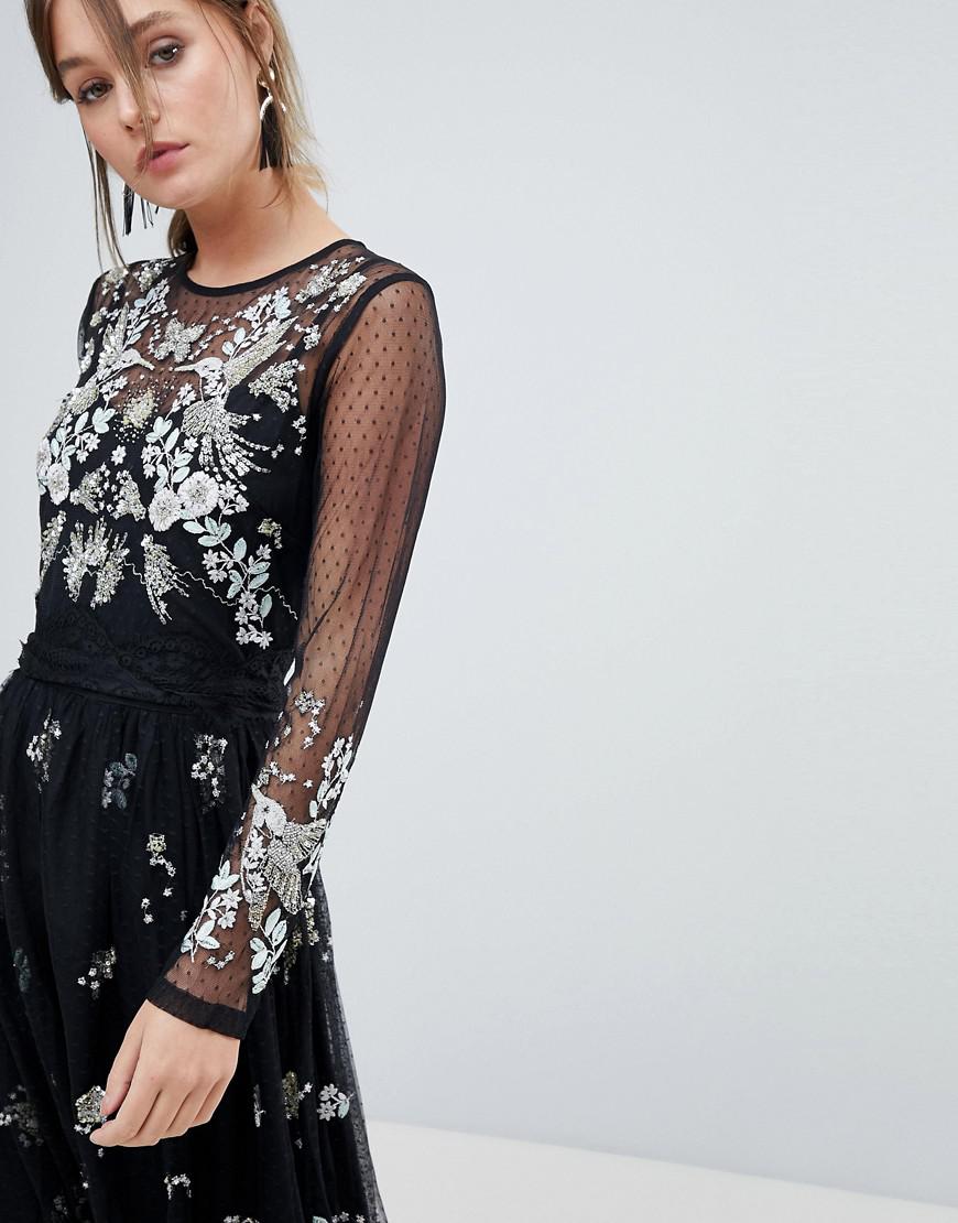 Oasis Embellished Mesh Midi Dress in Oasis Embellished Mesh Midi Dress in