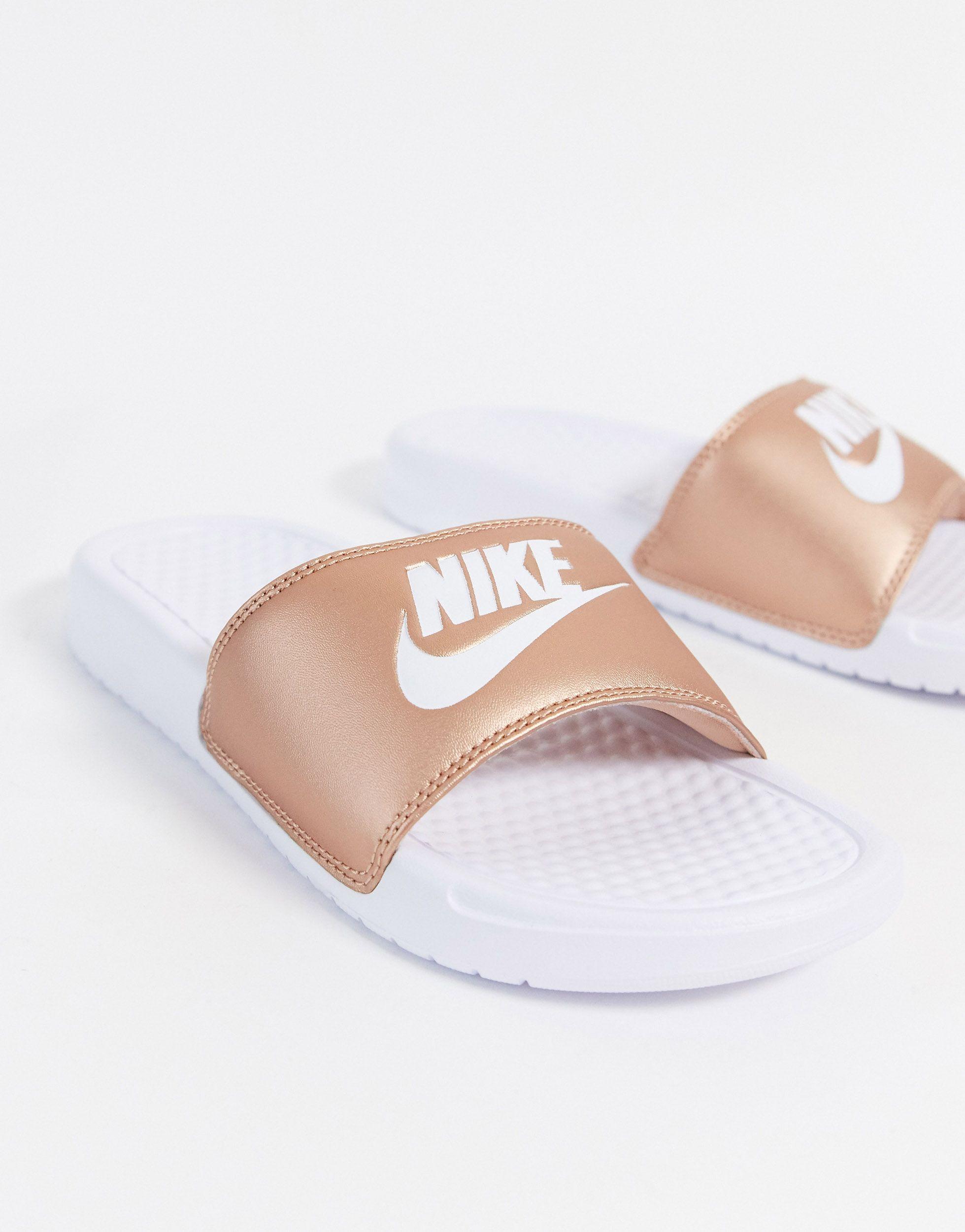nike benassi white gold