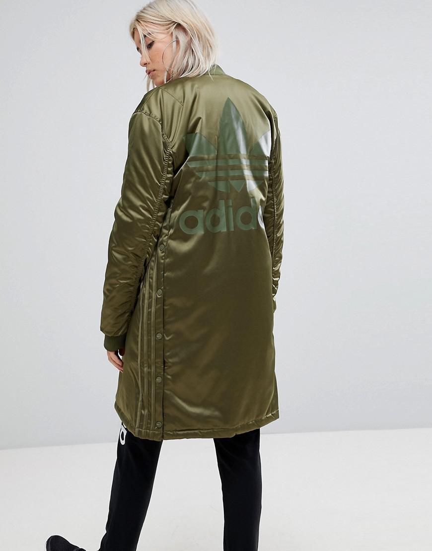 adidas Originals Originals Oversized Longline Bomber Jacket in Green | Lyst