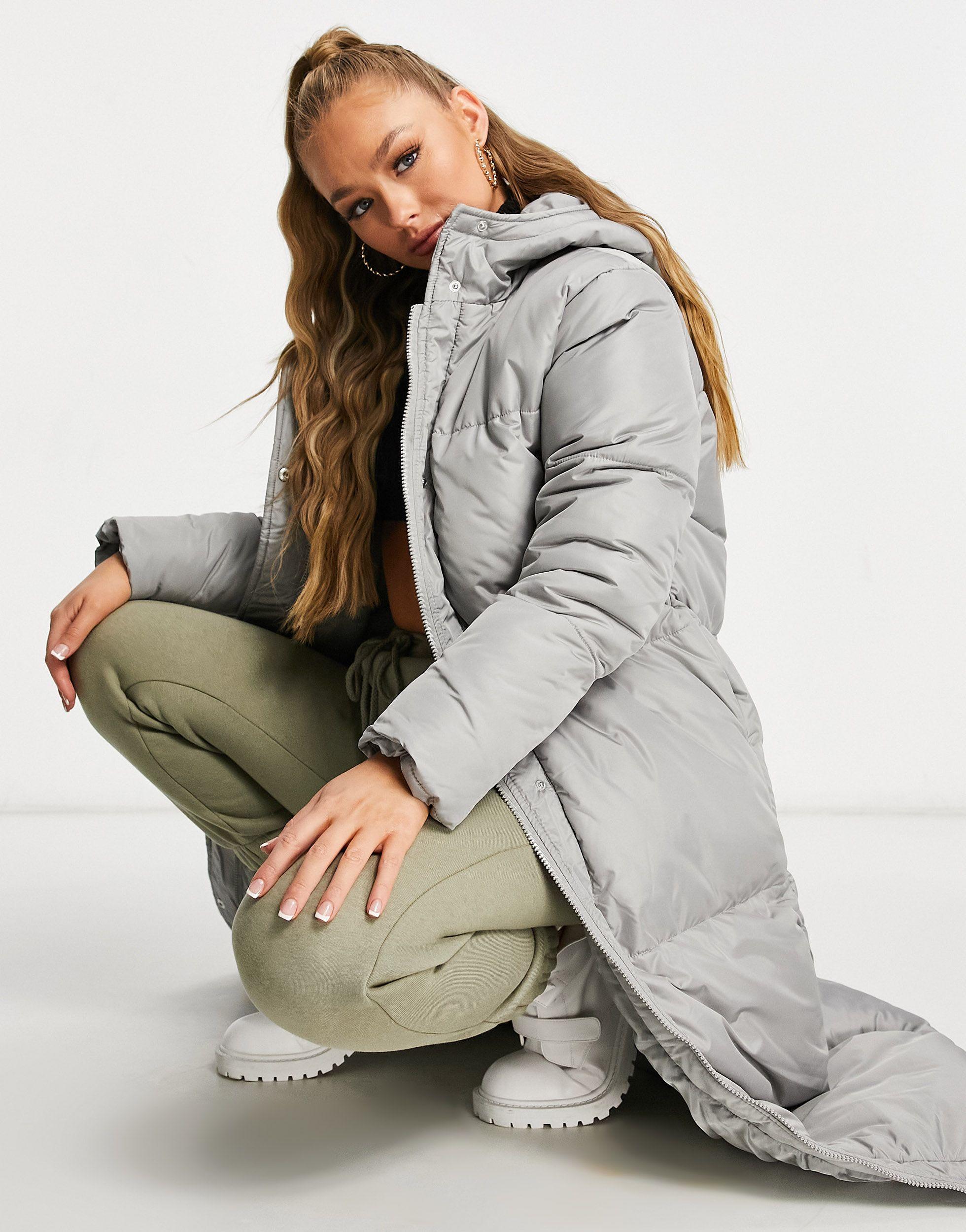 Threadbare Longline Puffer Coat grey in Grey Lyst UK