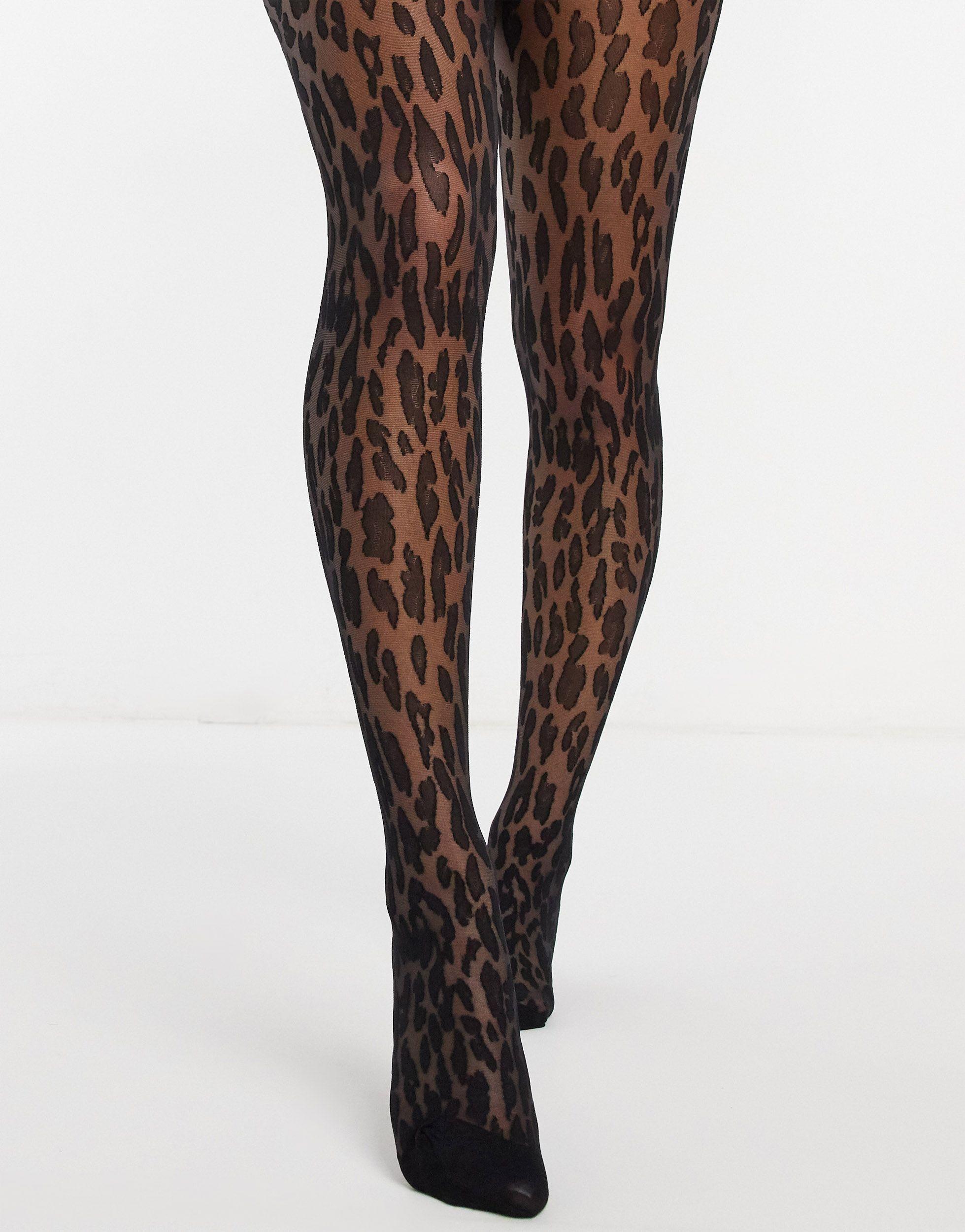 Pretty Polly Leopard Print Holdups in Black | Lyst