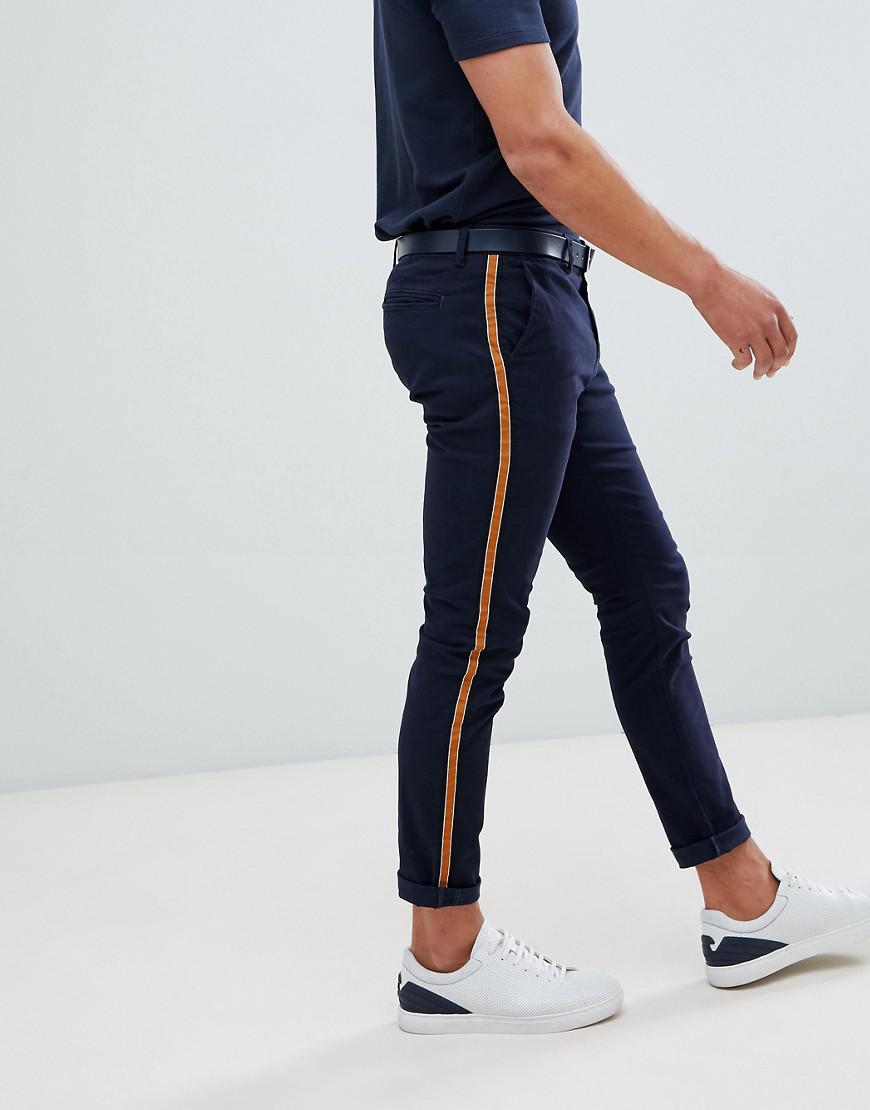 New Look Skinny Chinos With Side Stripe In Navy in Blue for Men | Lyst