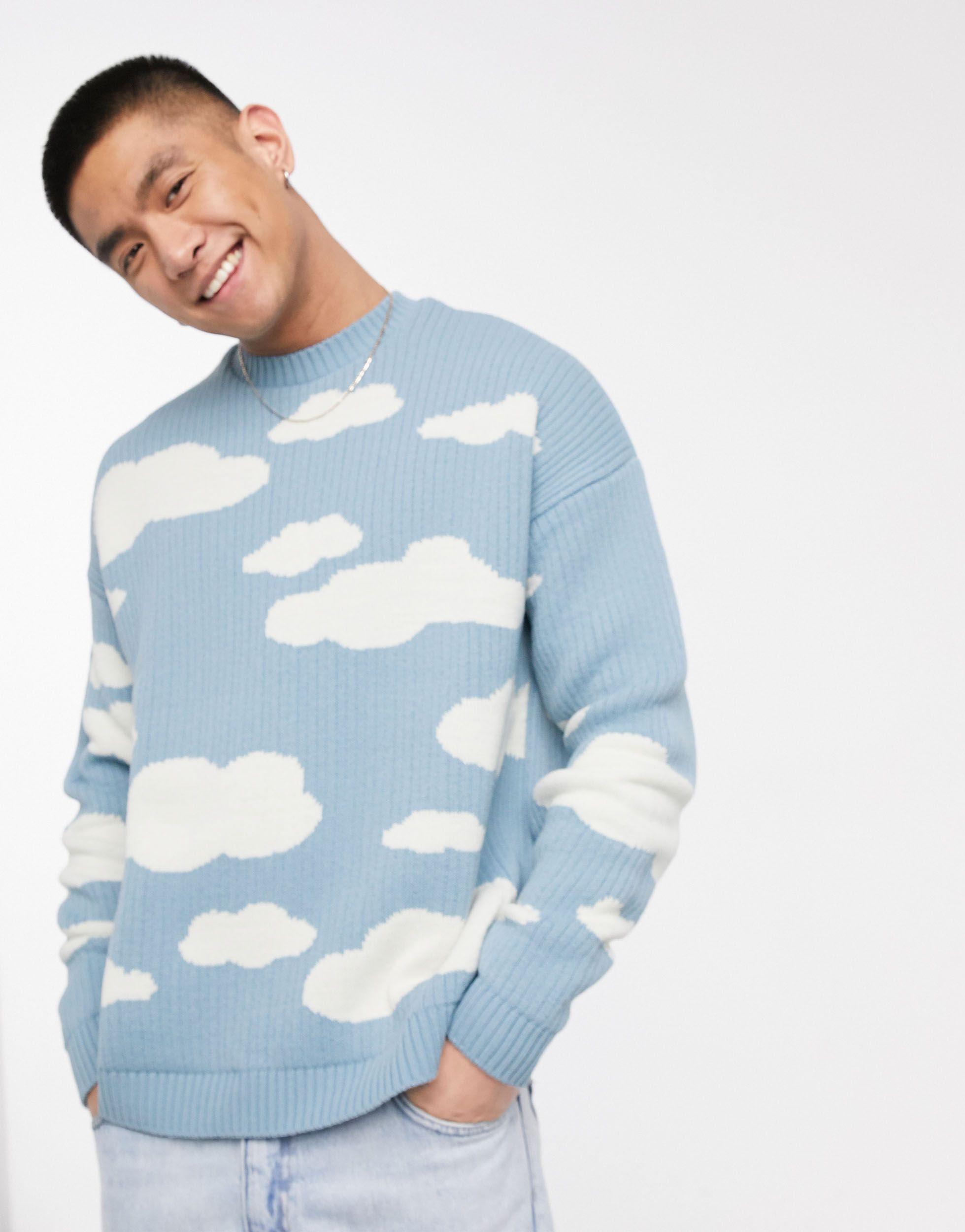 ASOS Oversized Knitted Sweater With Cloud Design in Blue for Men