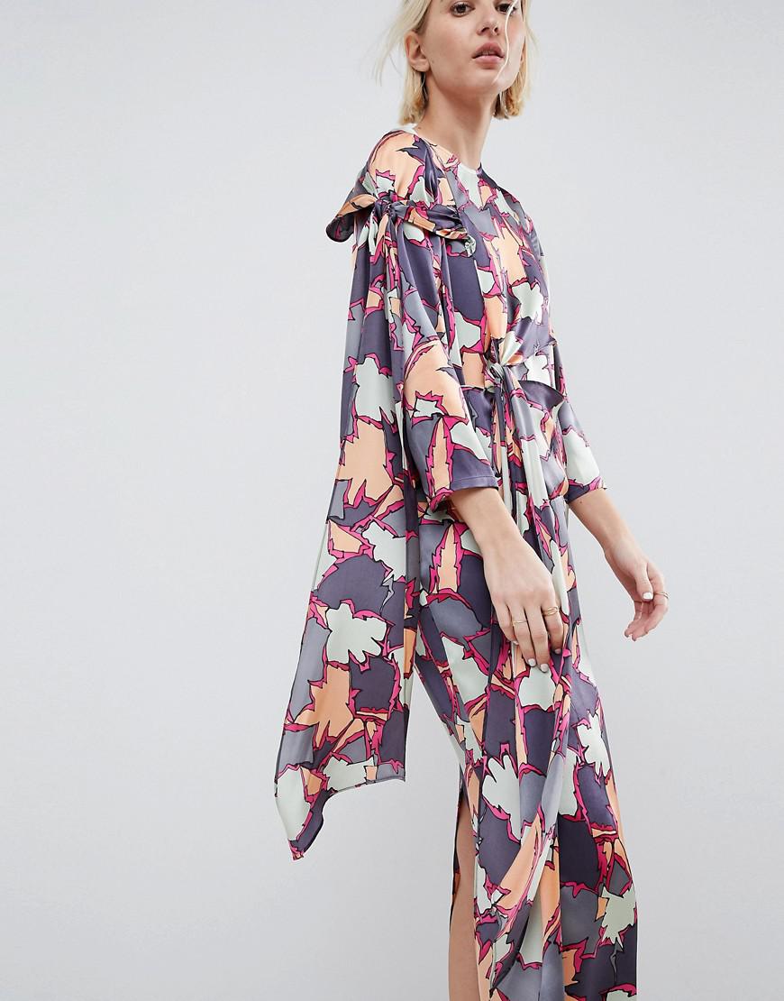ASOS Printed Silk Twist Tie Dress - Lyst