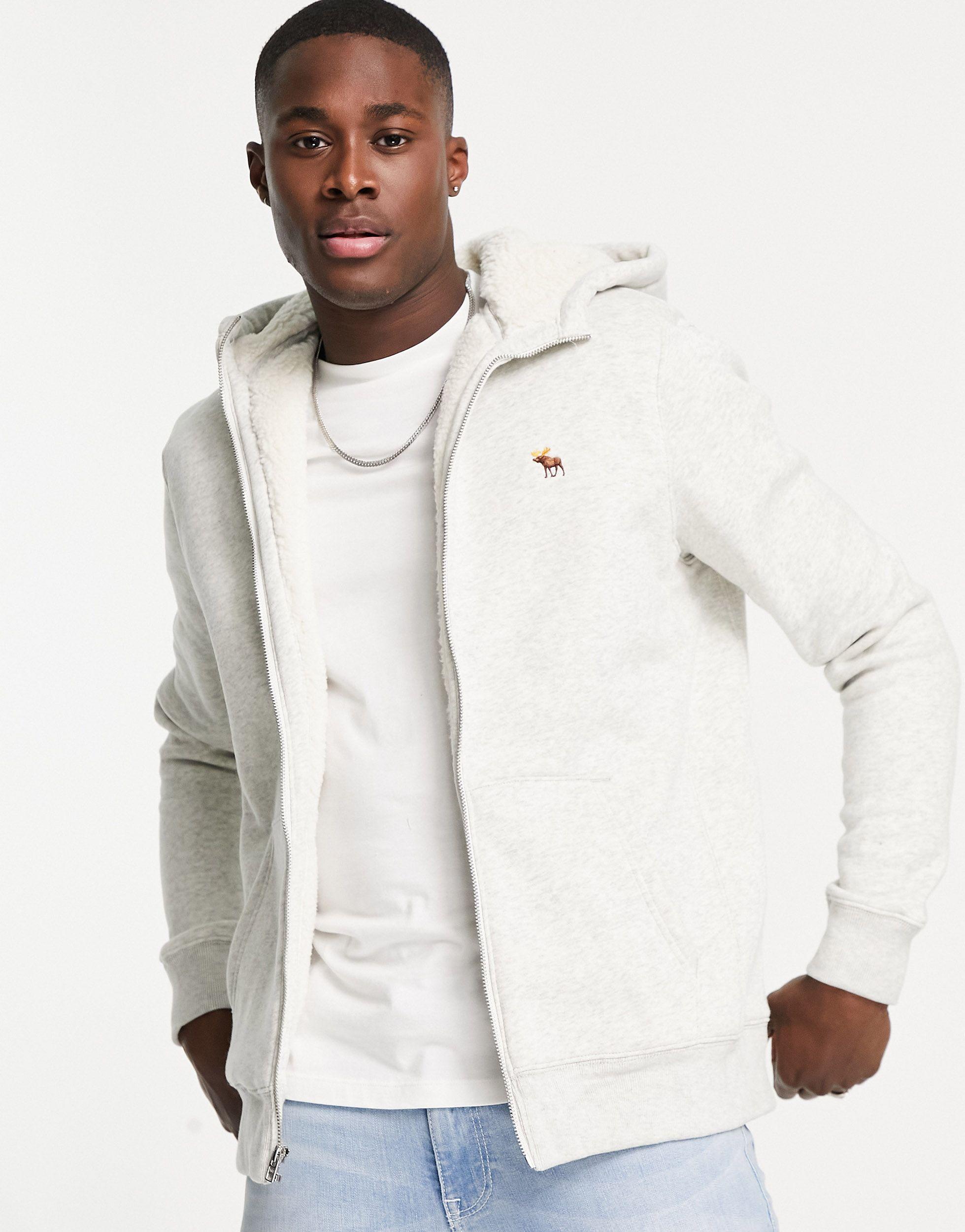 Abercrombie & Fitch Icon Logo Sherpa Lined Full Zip Hoodie in White for Men  | Lyst