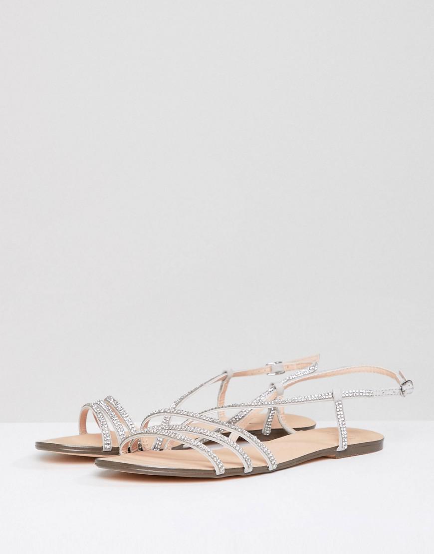 Faith Jetty Diamante Strappy Flat Sandals in Metallic | Lyst