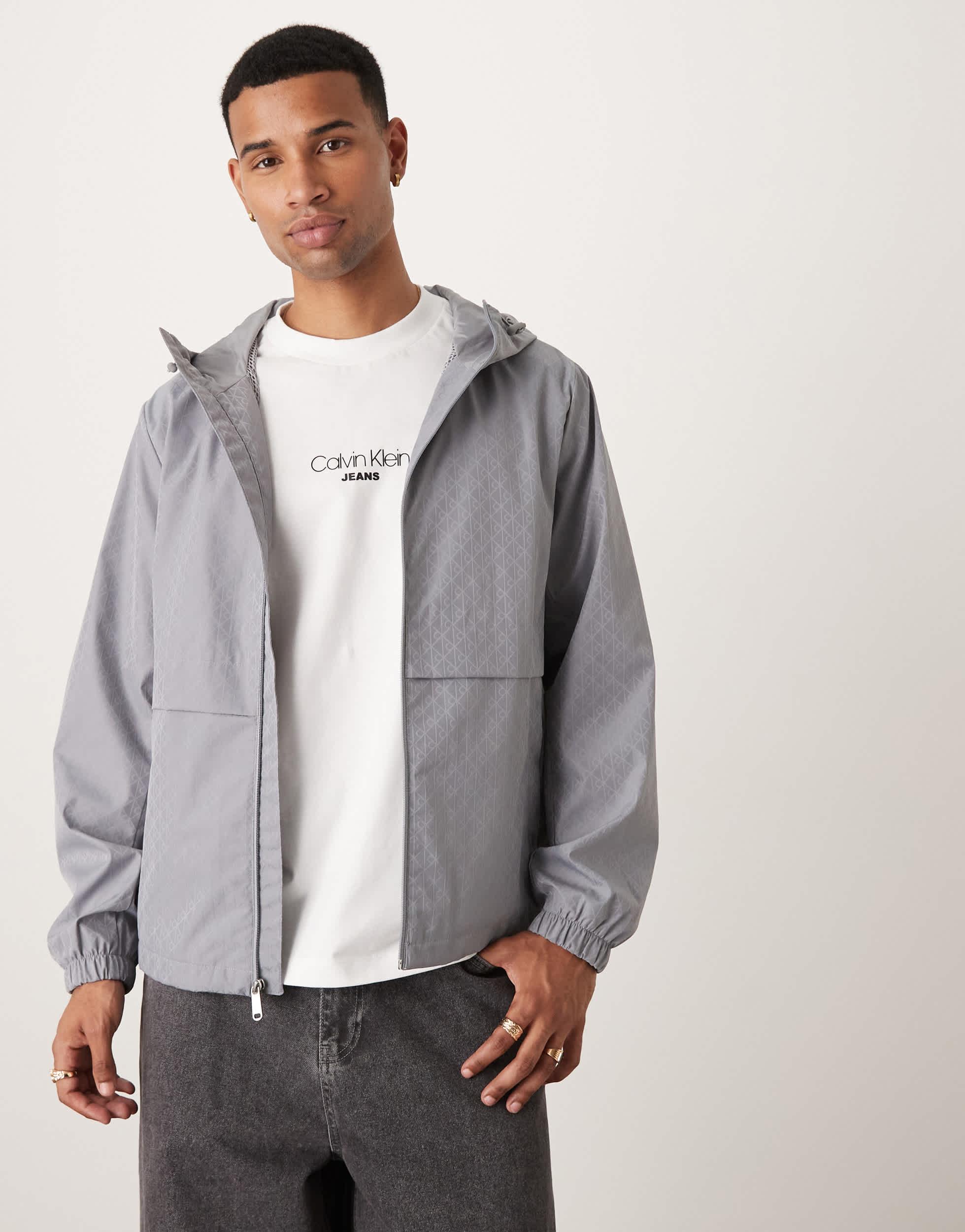 Calvin Klein All Over Print Nylon Windbreaker Jacket in Gray for 