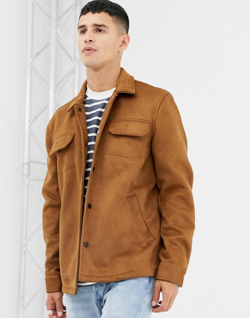 Farah Canvas Finley Faux Suede Jacket In Tan in Brown for ...