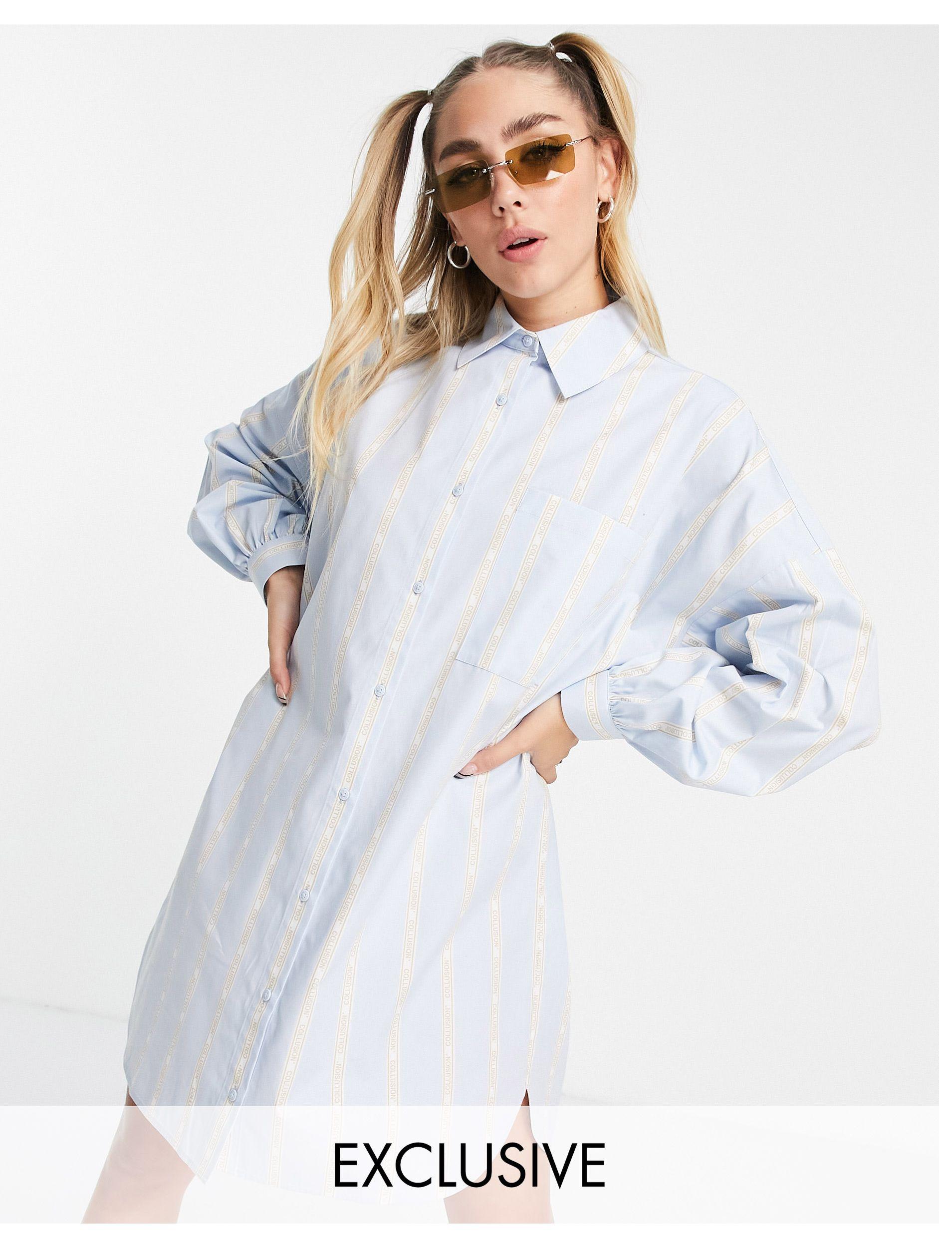 Collusion Stripe Shirt Mini Dress in 