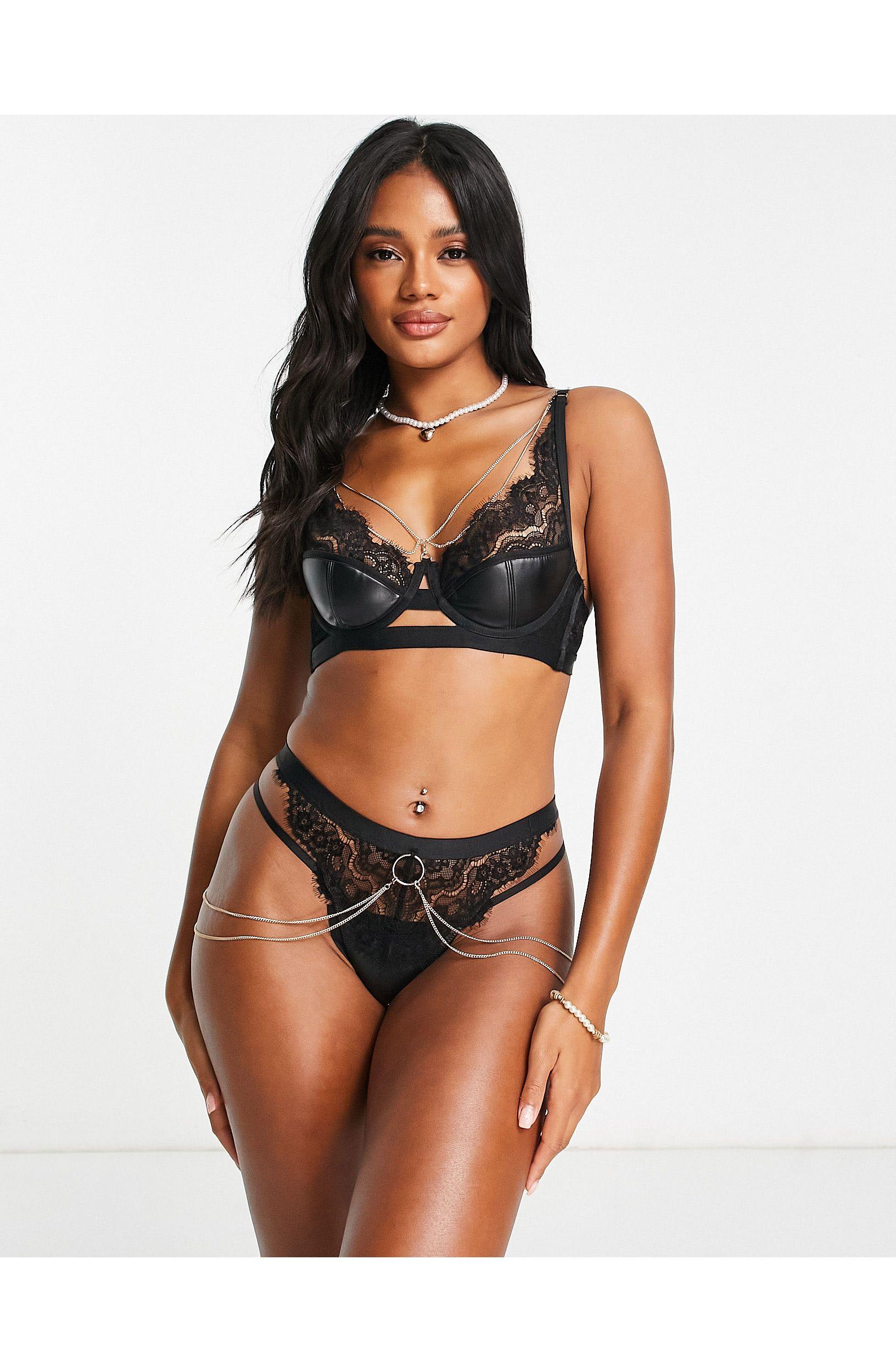 Opname deadline Terugspoelen Hunkemöller Tallulah Pu And Lace Padded Demi Bra With Gold Chain Detail in  Orange | Lyst