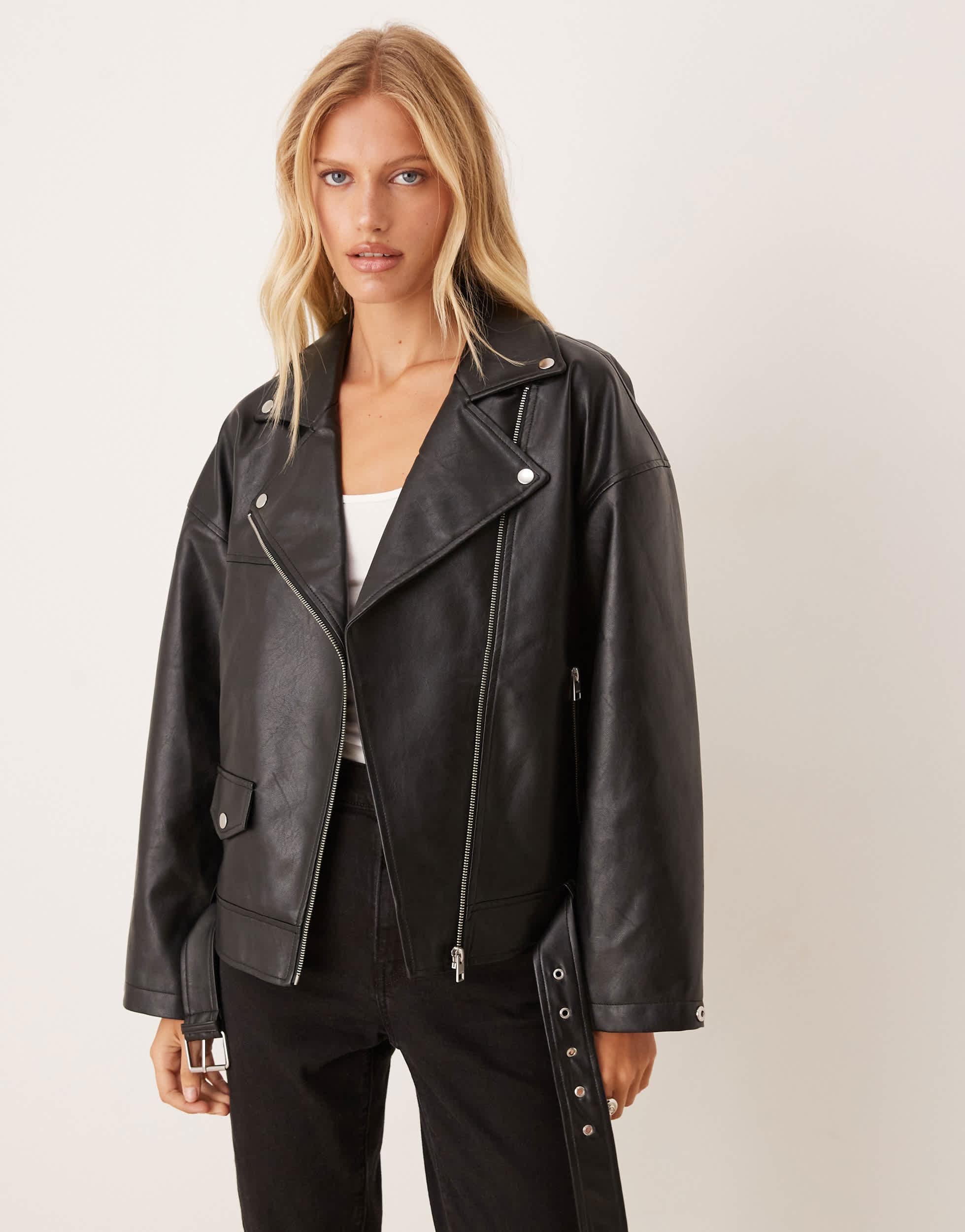 JJXX Faux Leather Biker Jacket in Black | Lyst