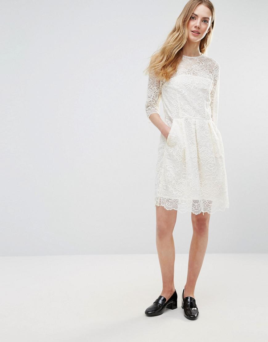 Ganni Parker Lace Mini Dress in White - Lyst