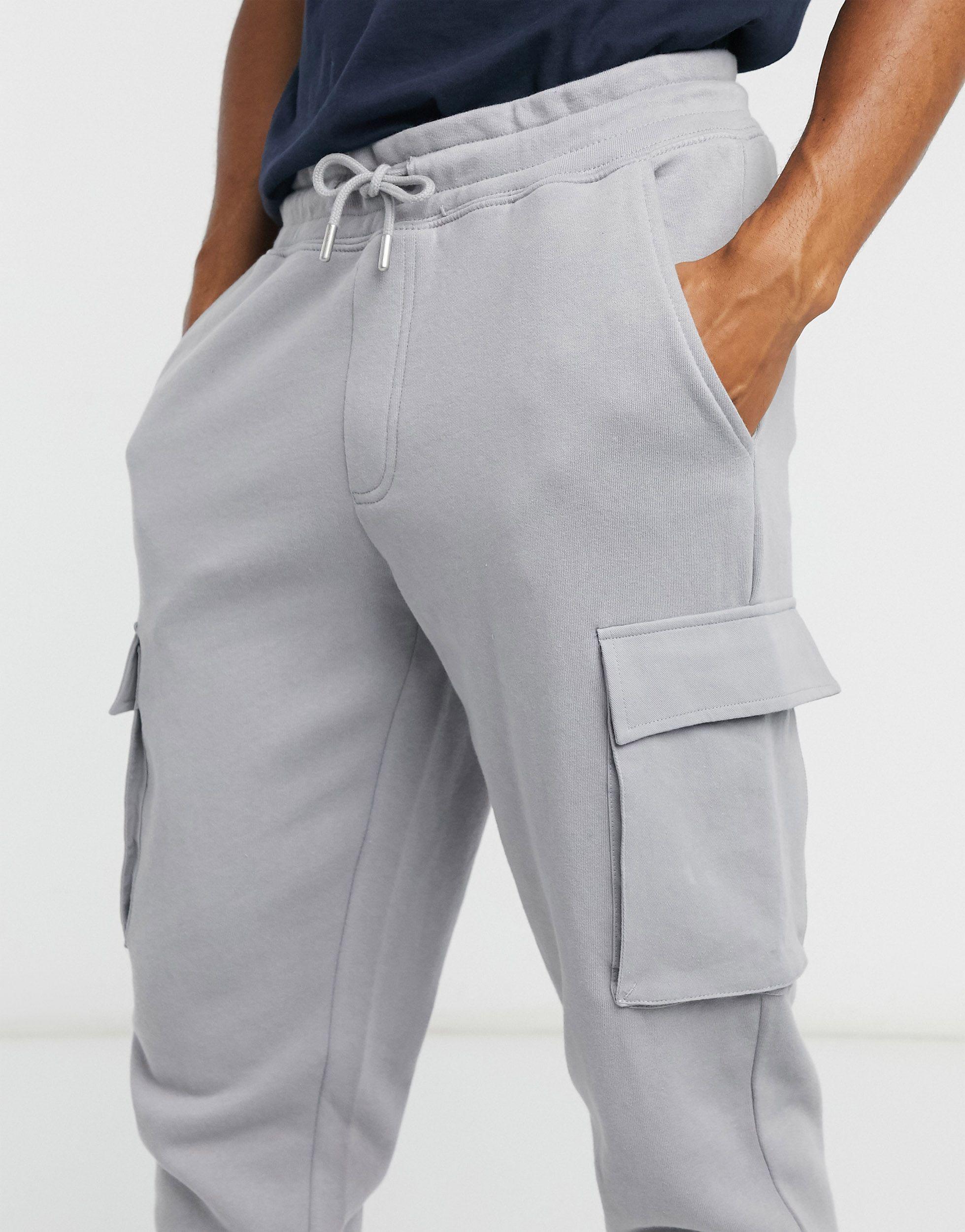 TOPMAN Jersey Cargos in Gray for Men - Lyst