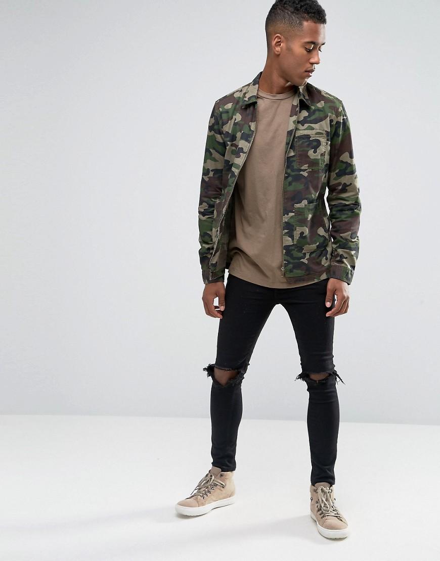 Jack \u0026 Jones Cotton Camo Zip Through 