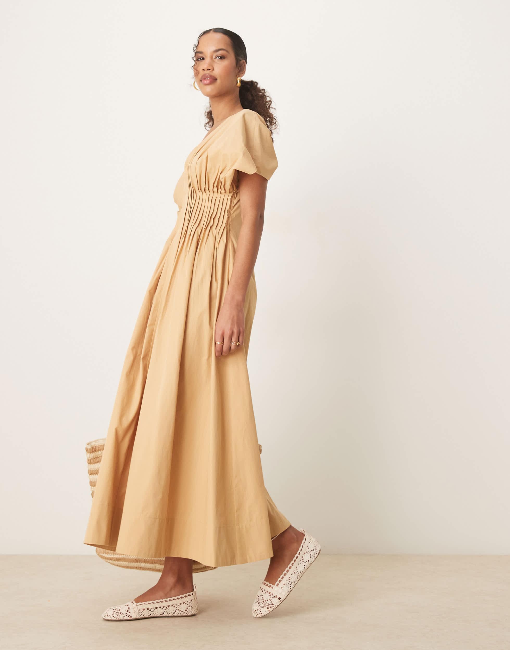 midi blue and white dresses for women Blue and Ivory Print Midi Summer Dress with Buttons Ivory Blue Stripe Floral / Medium