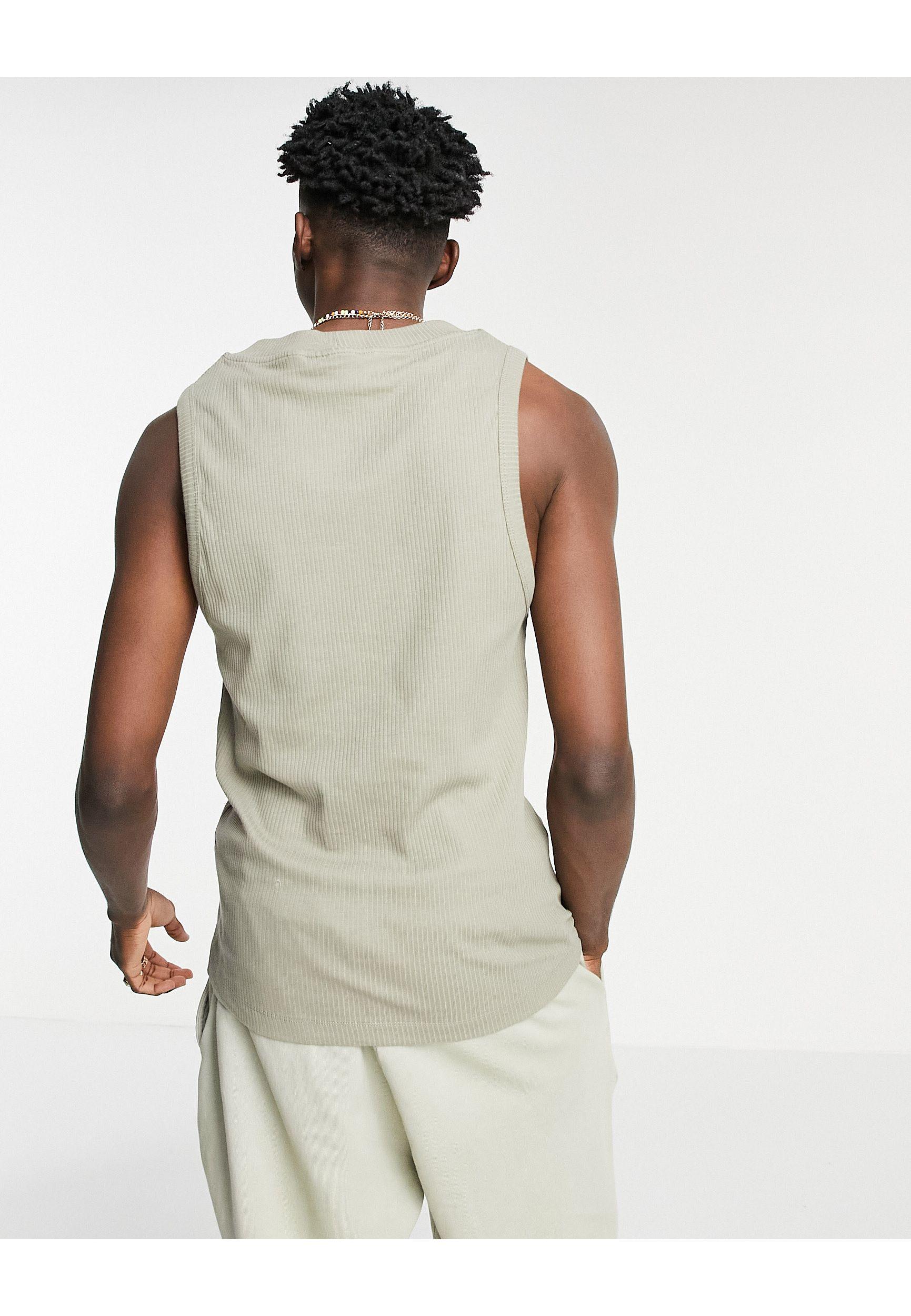 Collusion Ribbed Vest in Green for Men 