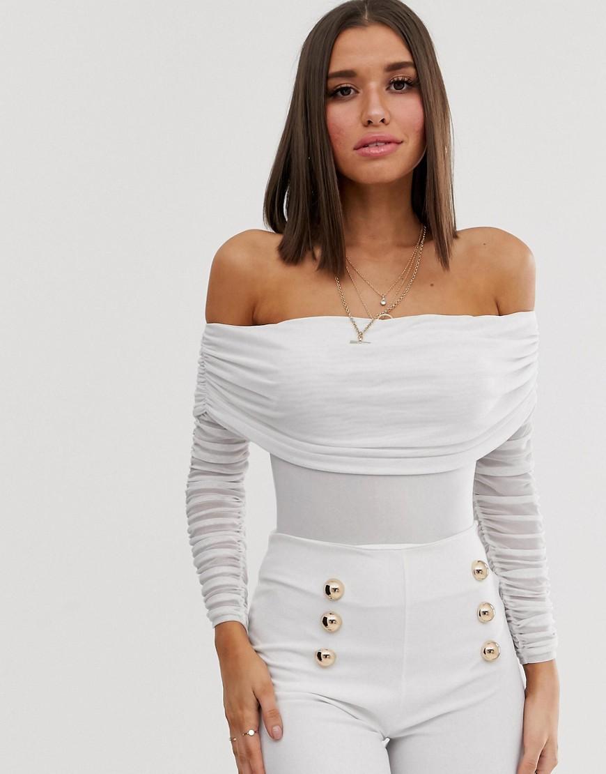 white off the shoulder ruched top