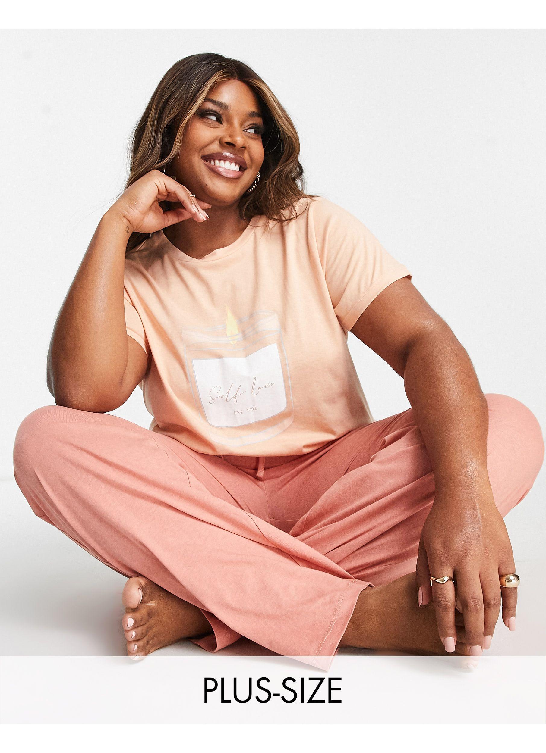 Brave Soul Plus Self Love Candle Slim Fit Pants Pajama Set in Pink | Lyst  Australia