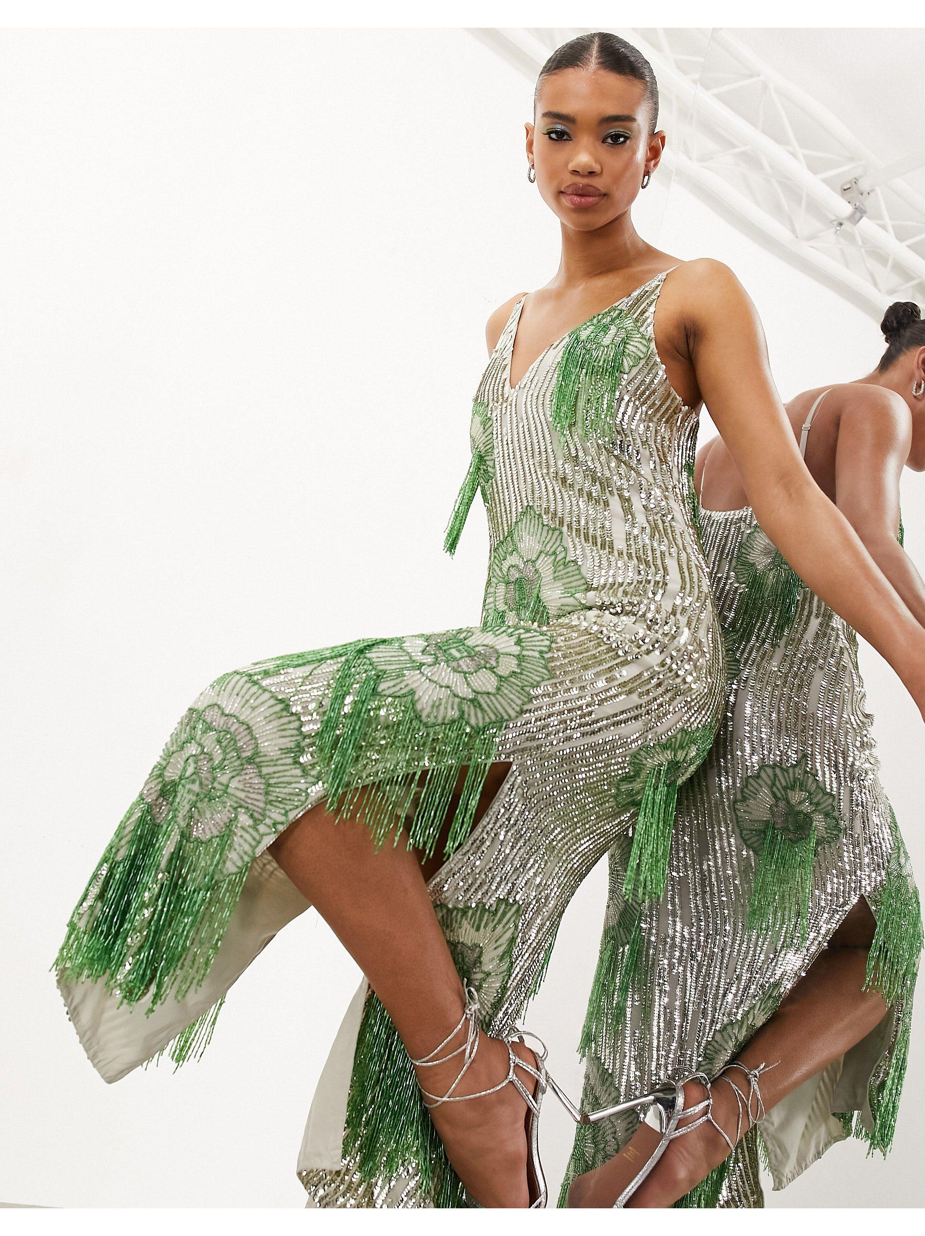 Asos edition sequin cutwork sales cami midi dress with fringe