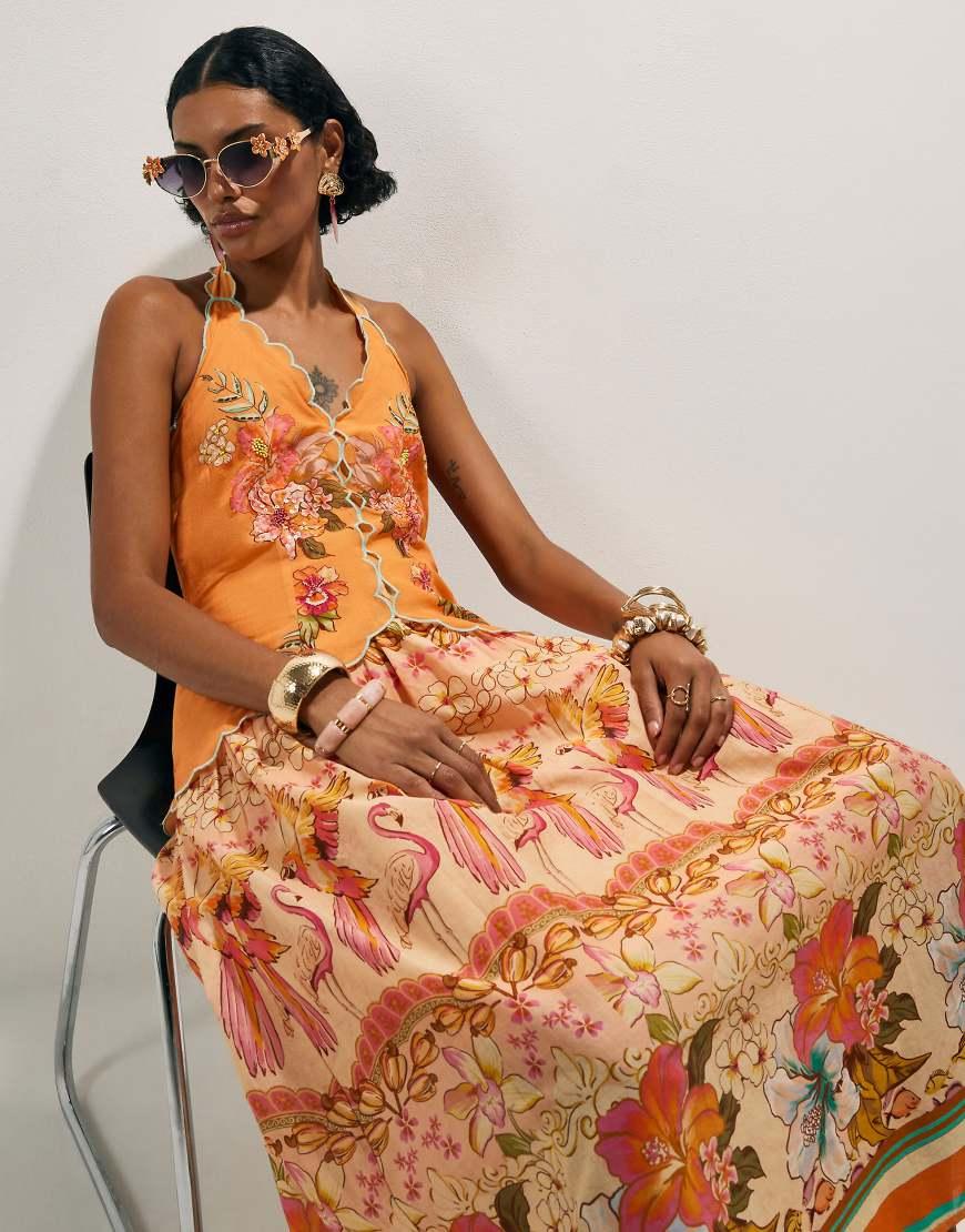 river island orange dress sale Womens River Island Orange Terry de Havilland Swirl Print Plunge Mini Dress S (US 4-6)