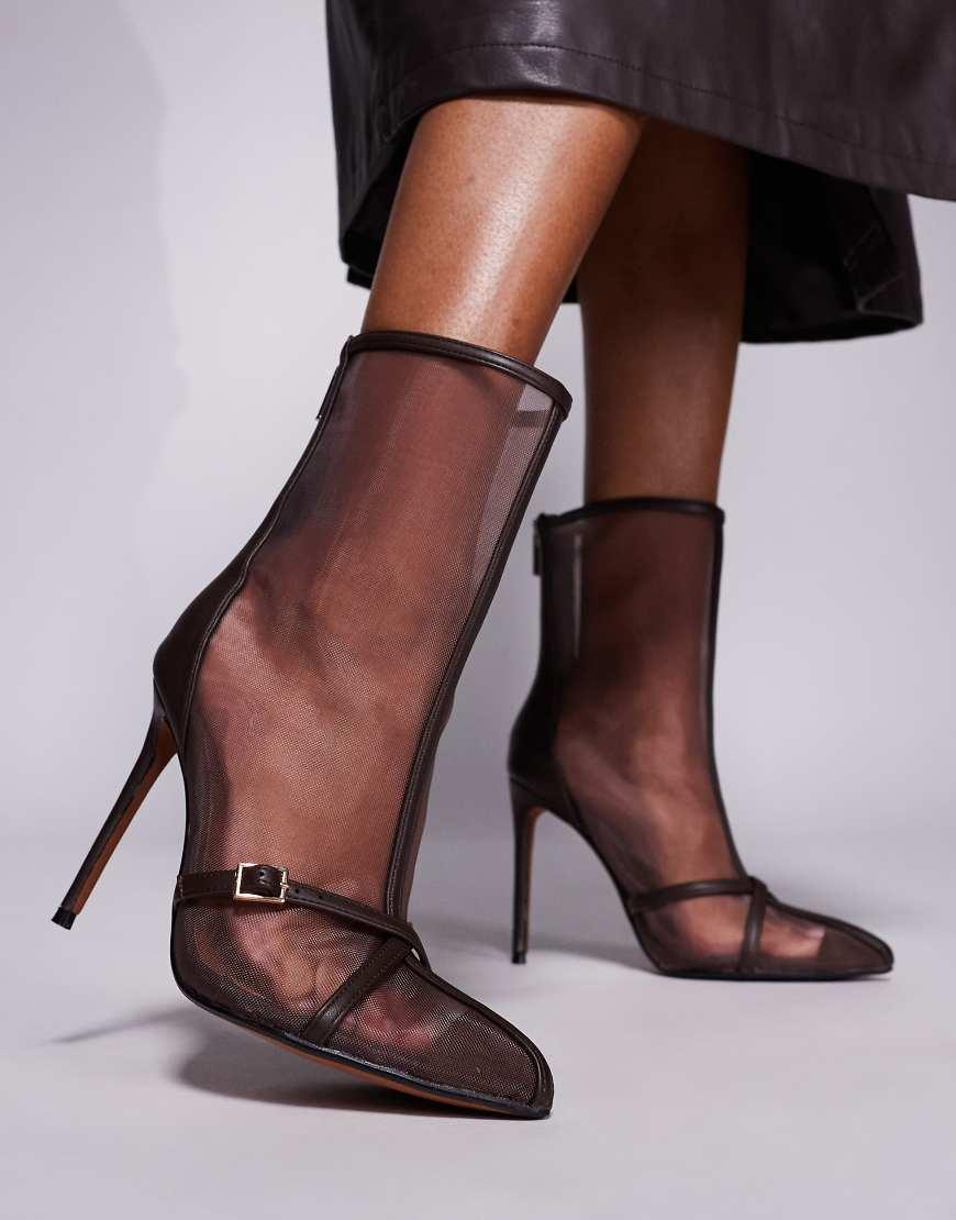 River Island Mesh Heeled Boots in Brown Lyst UK