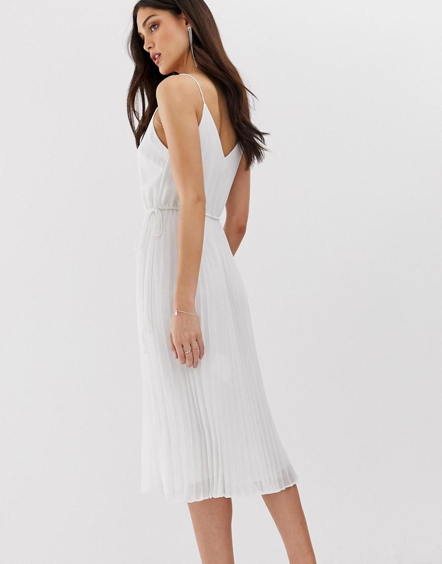 asos design pleated cami midi dress with drawstring waist