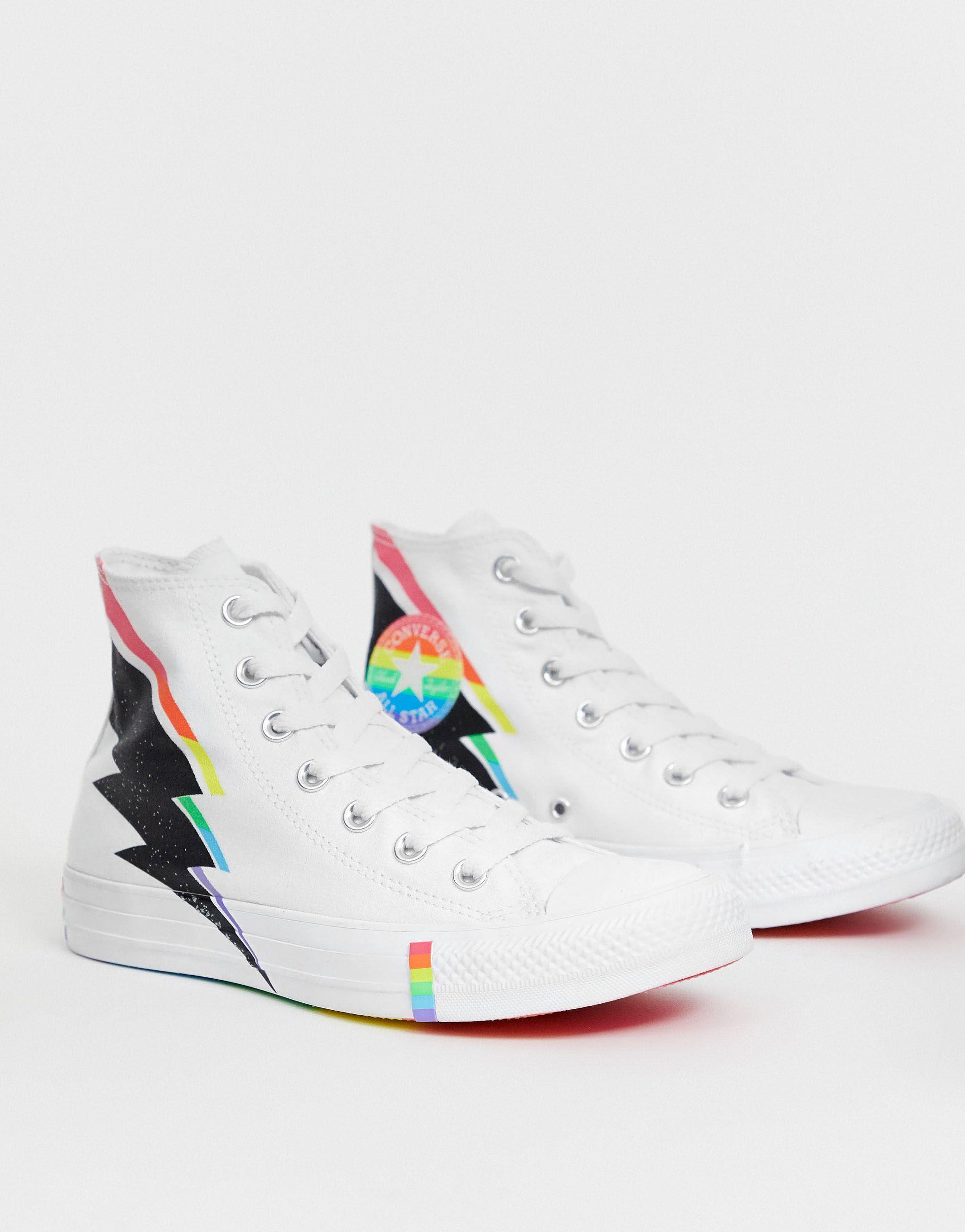 Converse Rubber Pride Chuck Taylor Hi All Star And Rainbow Lightning Bolt  Trainers in White - Lyst