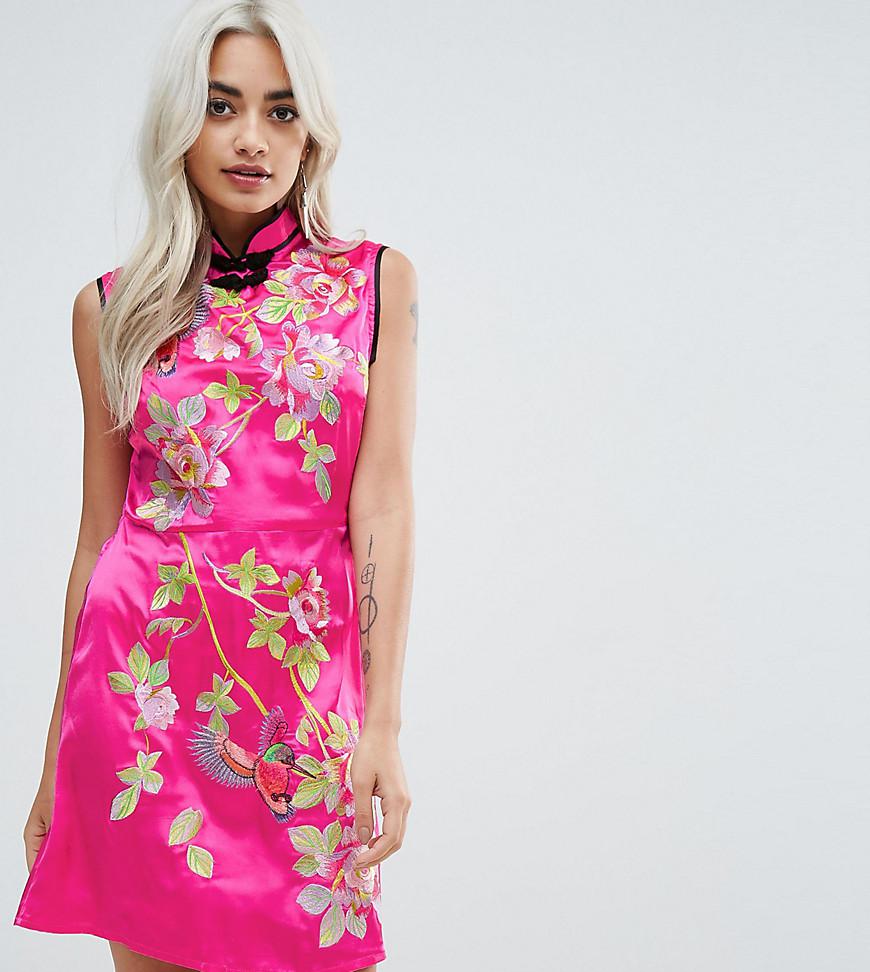 ASOS Oriental Satin Mini Dress in Pink | Lyst