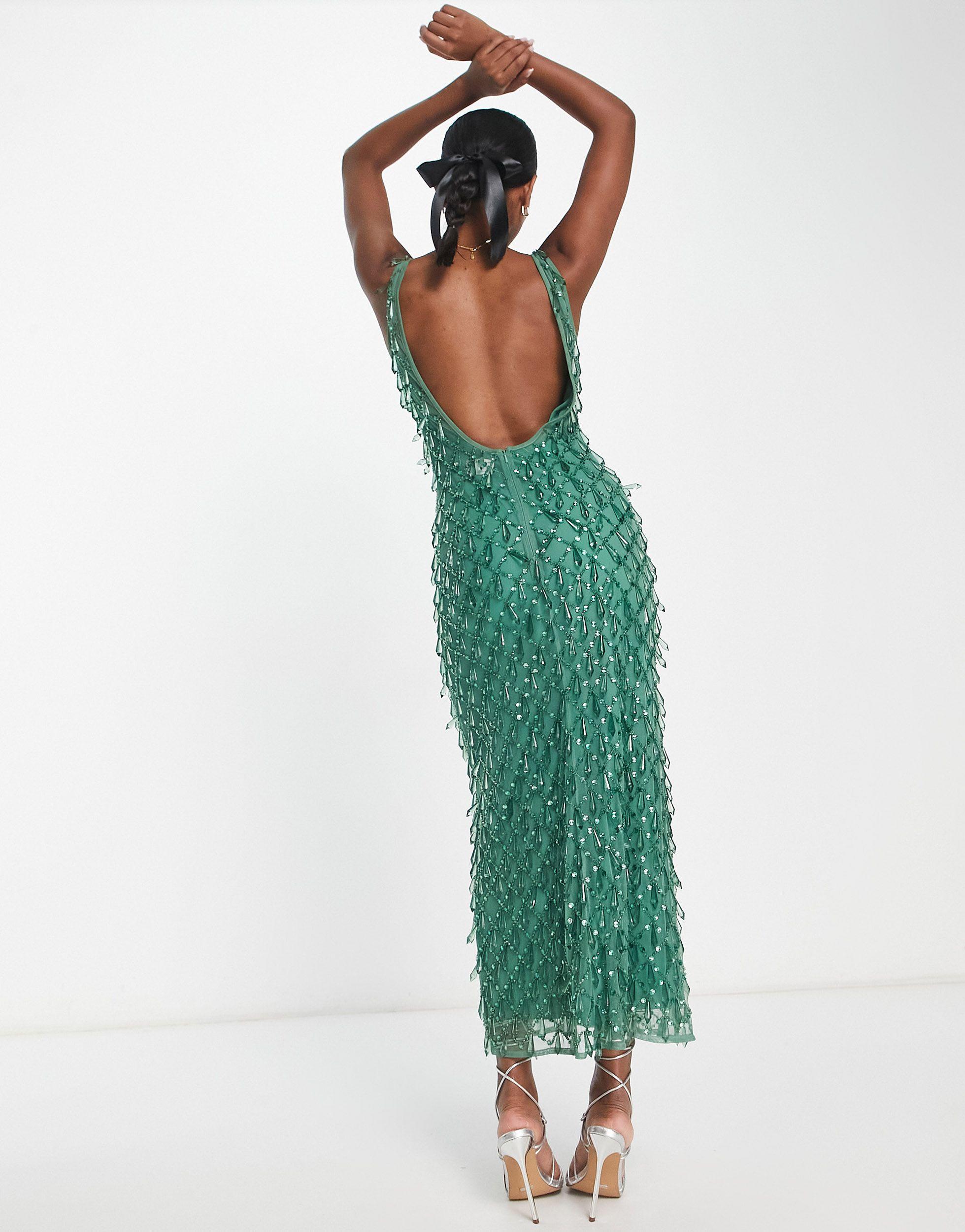 asos green embellished dress Mac Duggal Women's Lace A-Line Midi-Dress - Army Green main image 1